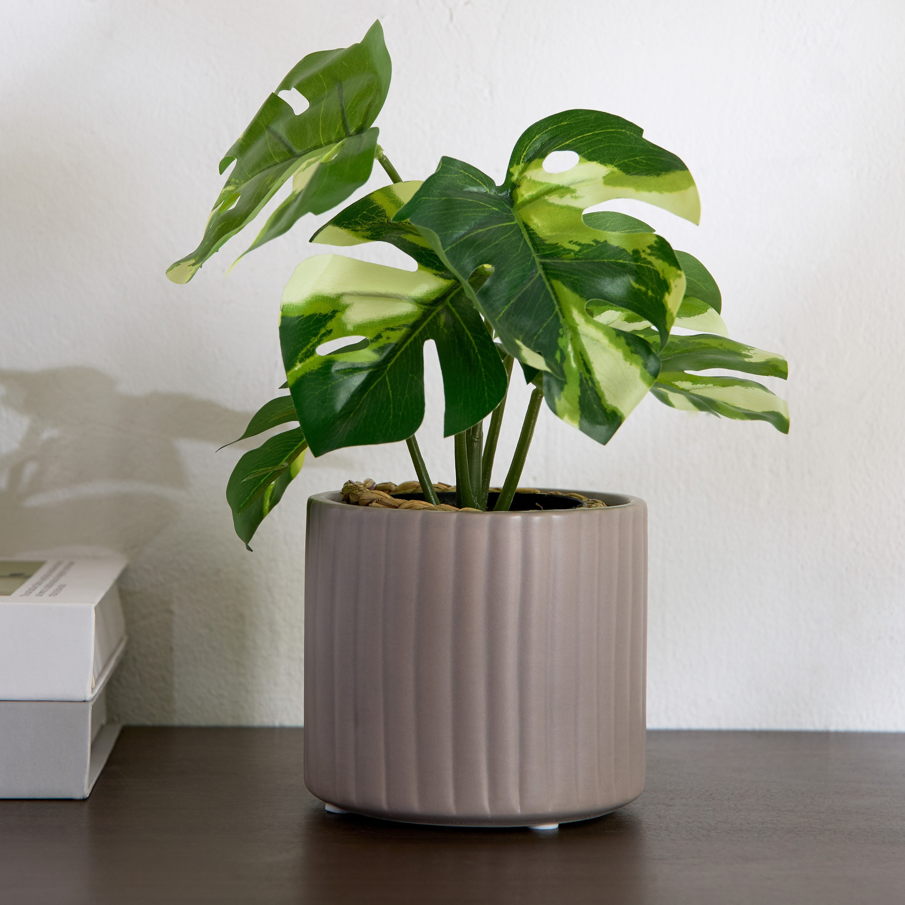 Vesus Dolomite Ribbed Plant Pot - 10.5x10.5x9.5 cm-hbxlivingroom-decorandaccessories-plantersandurns-image-1