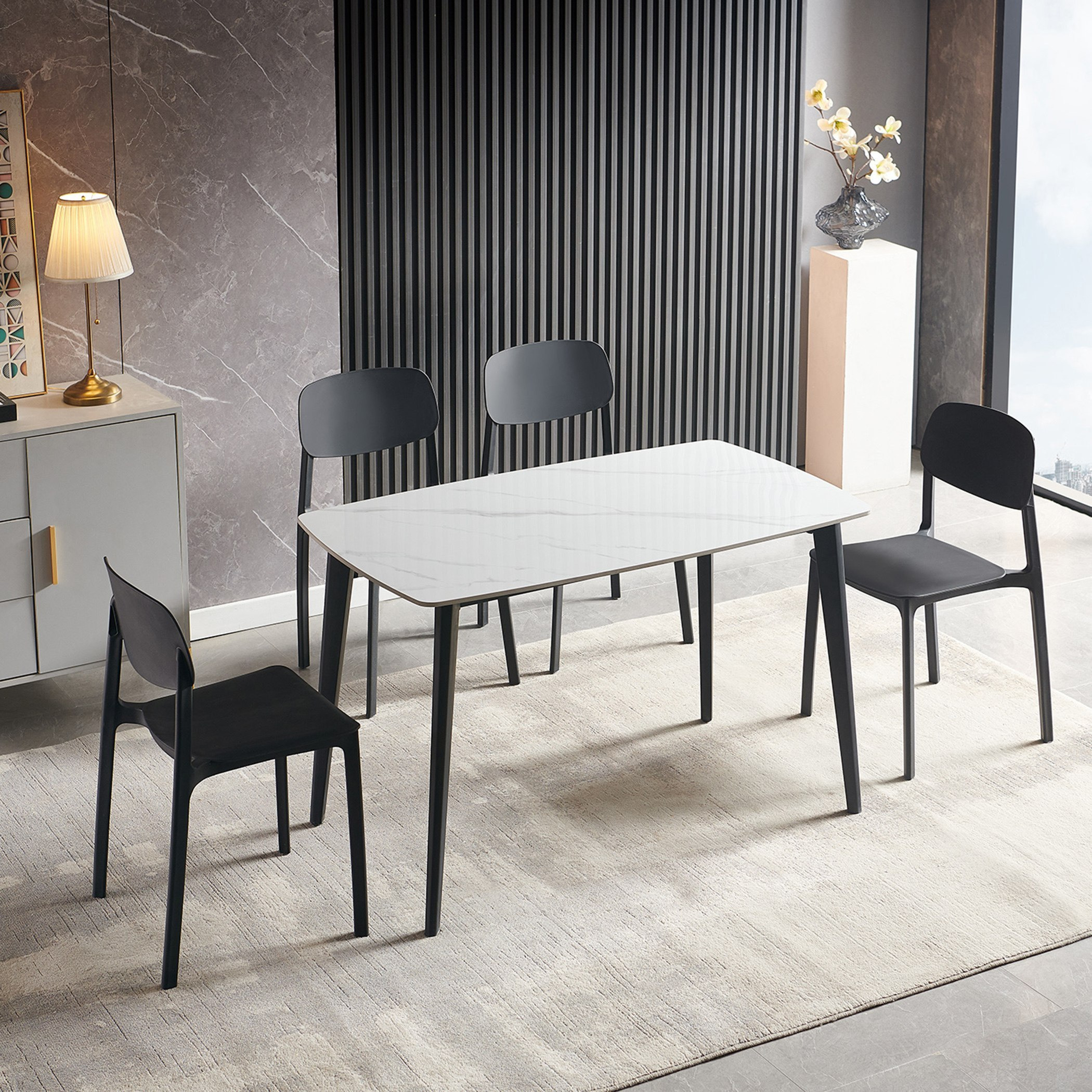طقم سفرة 4 مقاعد بسطح من الحجر الملبد من أوسيس-hbxfurniture-diningtablesandsets-diningtables-fourseater-image-5
