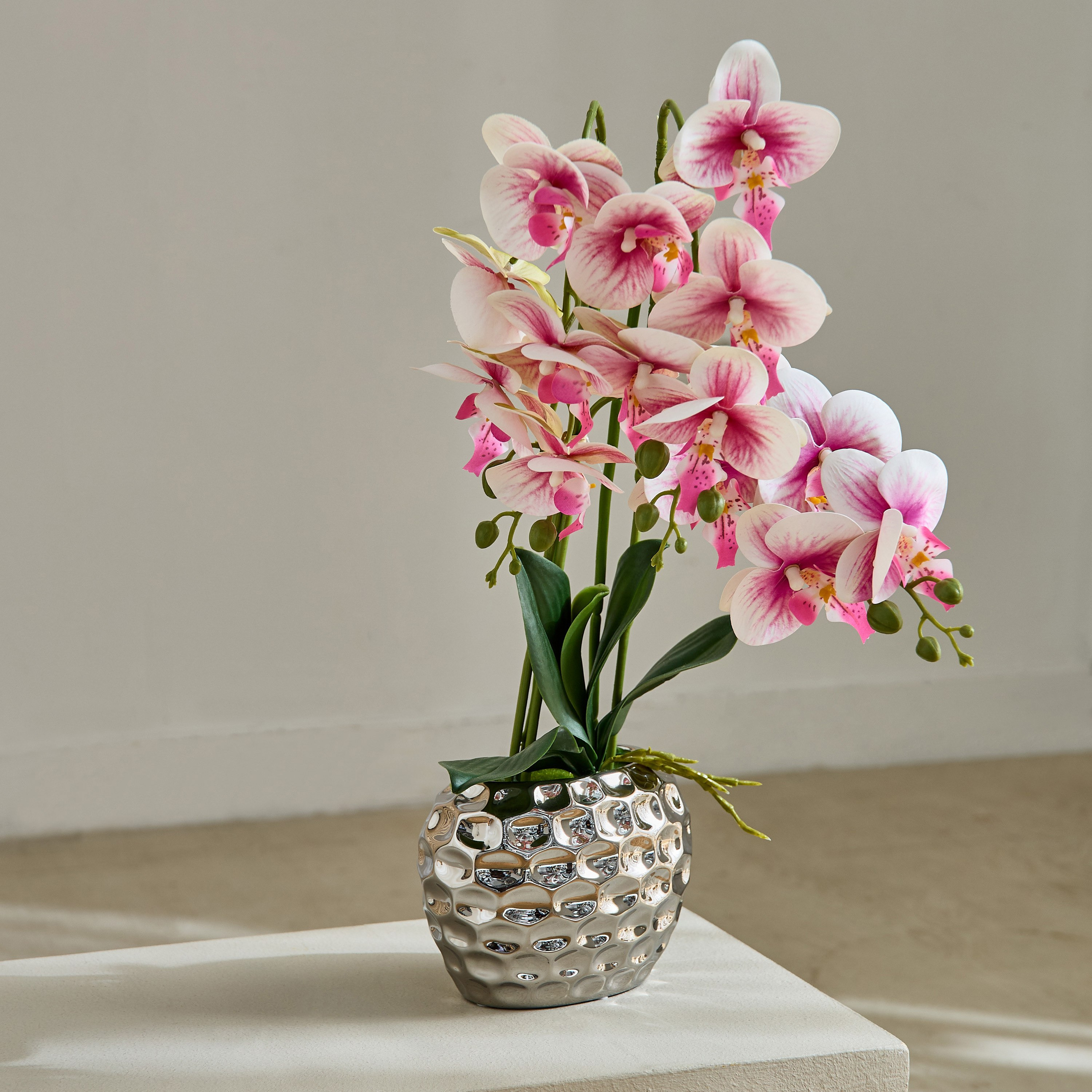 Areos Orchid Flower Arrangement with Hammered Ceramic Pot - 52 cm-PROMO_HB_AE_B1G1_250925-image-1
