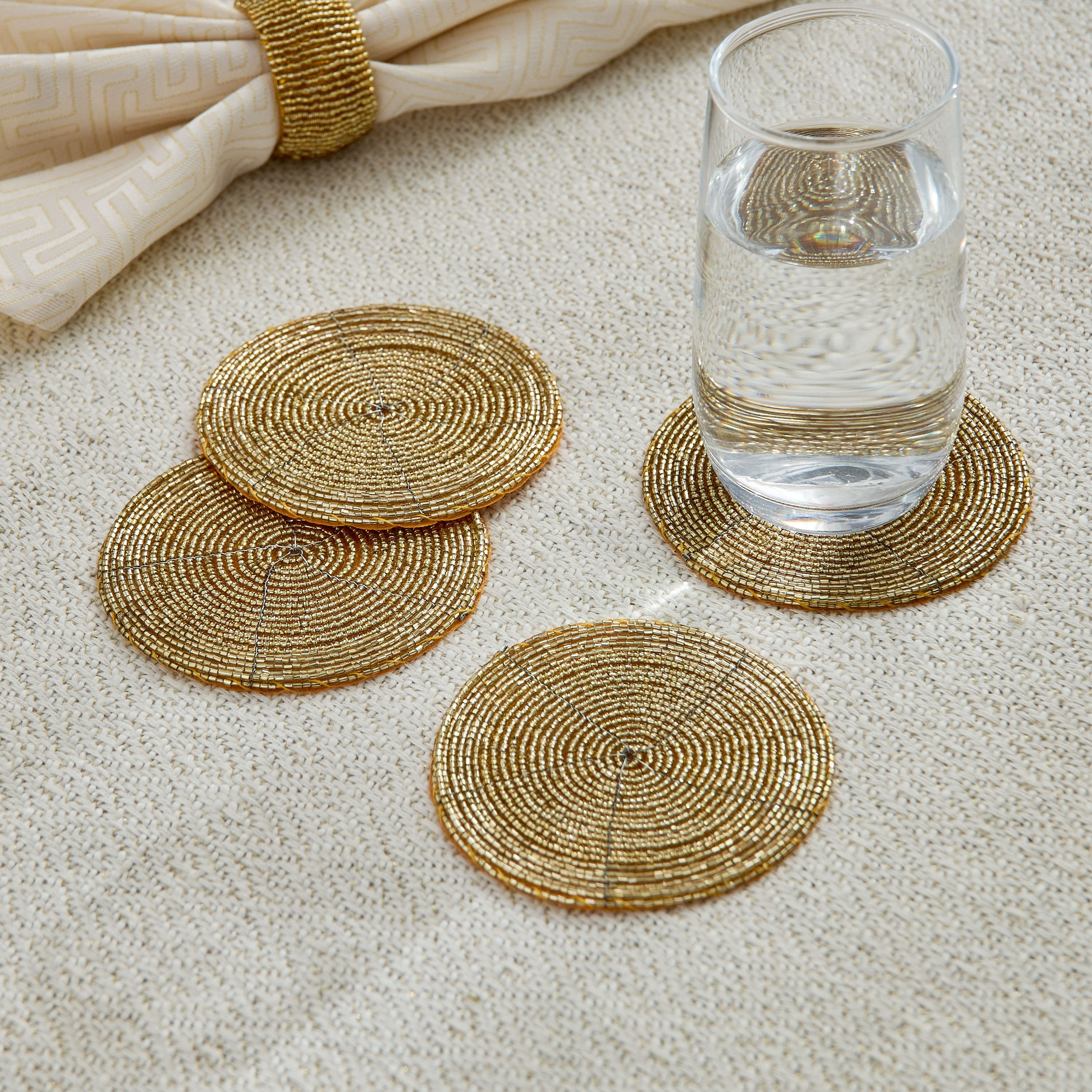 Blaze Beaded 4-Piece Coaster Set - 10 cm-hbxdecorandfurnishings-homefurnishings-tablelinens-image-1