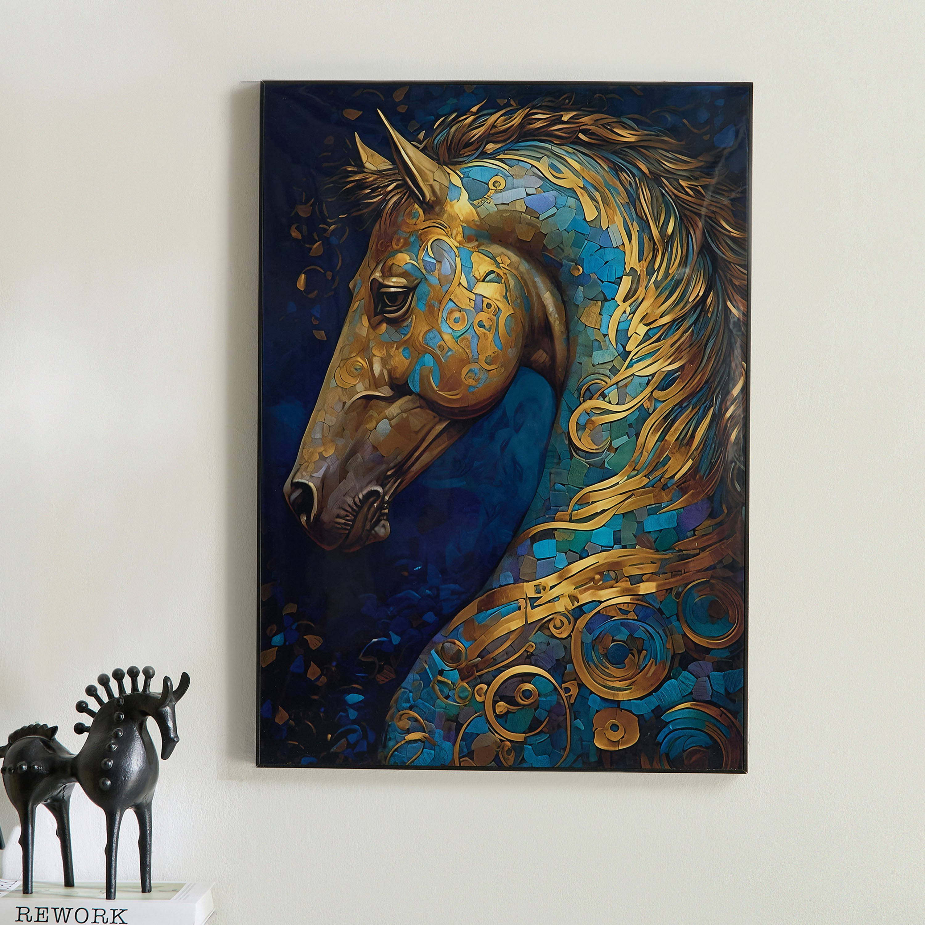 لوحة حصان مؤطرة عالية اللمعان من قبرص أوديان - 50x70x2.5 سم-hbxdiningroom-walldecor-wallart-image-1