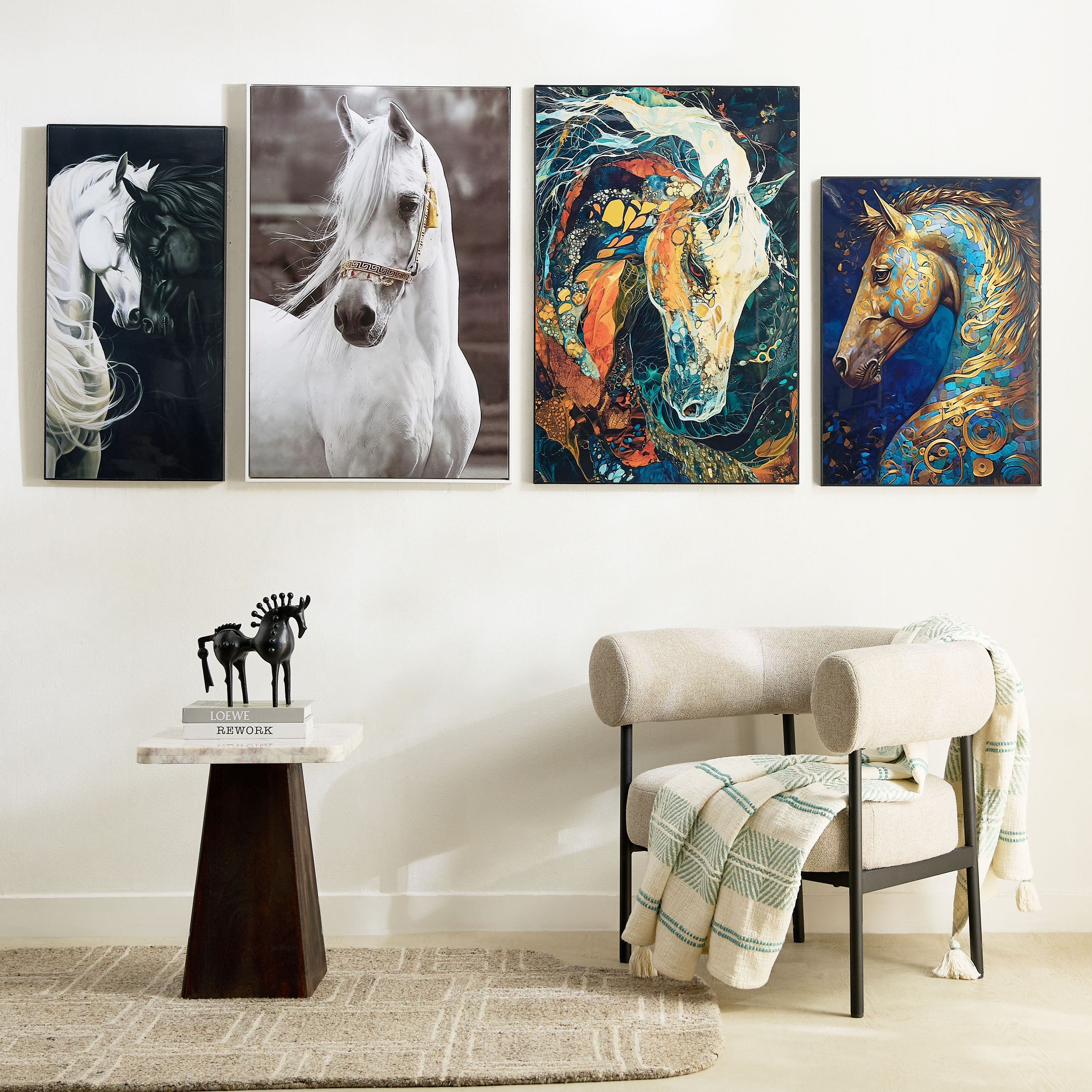 لوحة مؤطرة بتصميم أحصنة أودين من سايبرس - 40x80x2.5 سم-hbxdiningroom-walldecor-wallart-image-5