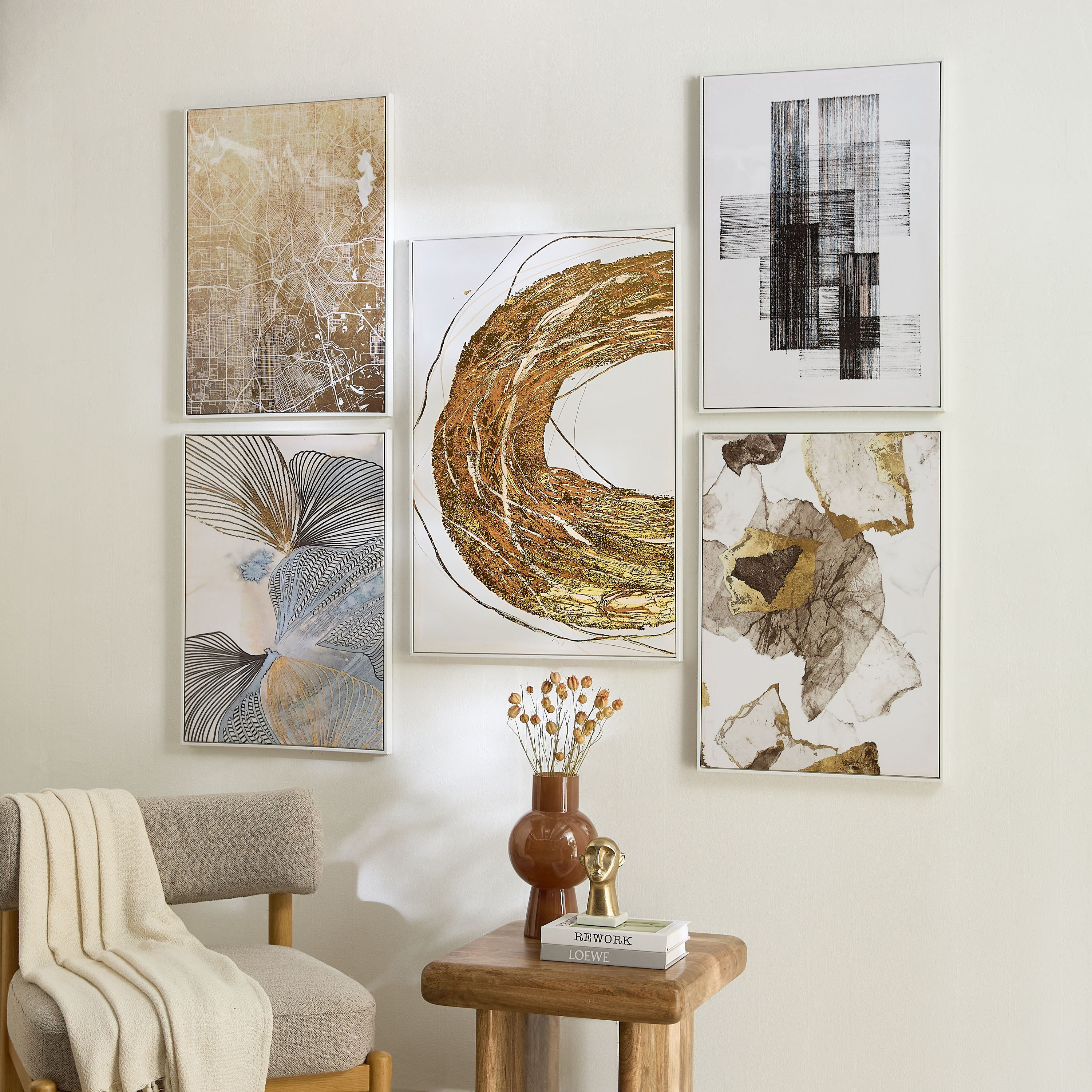 زينة كانفاس مؤطرة تجريدية مع سطح لامع أوديان من سيبرس - 50x70x2.8 سم-hbxdiningroom-walldecor-wallart-image-5