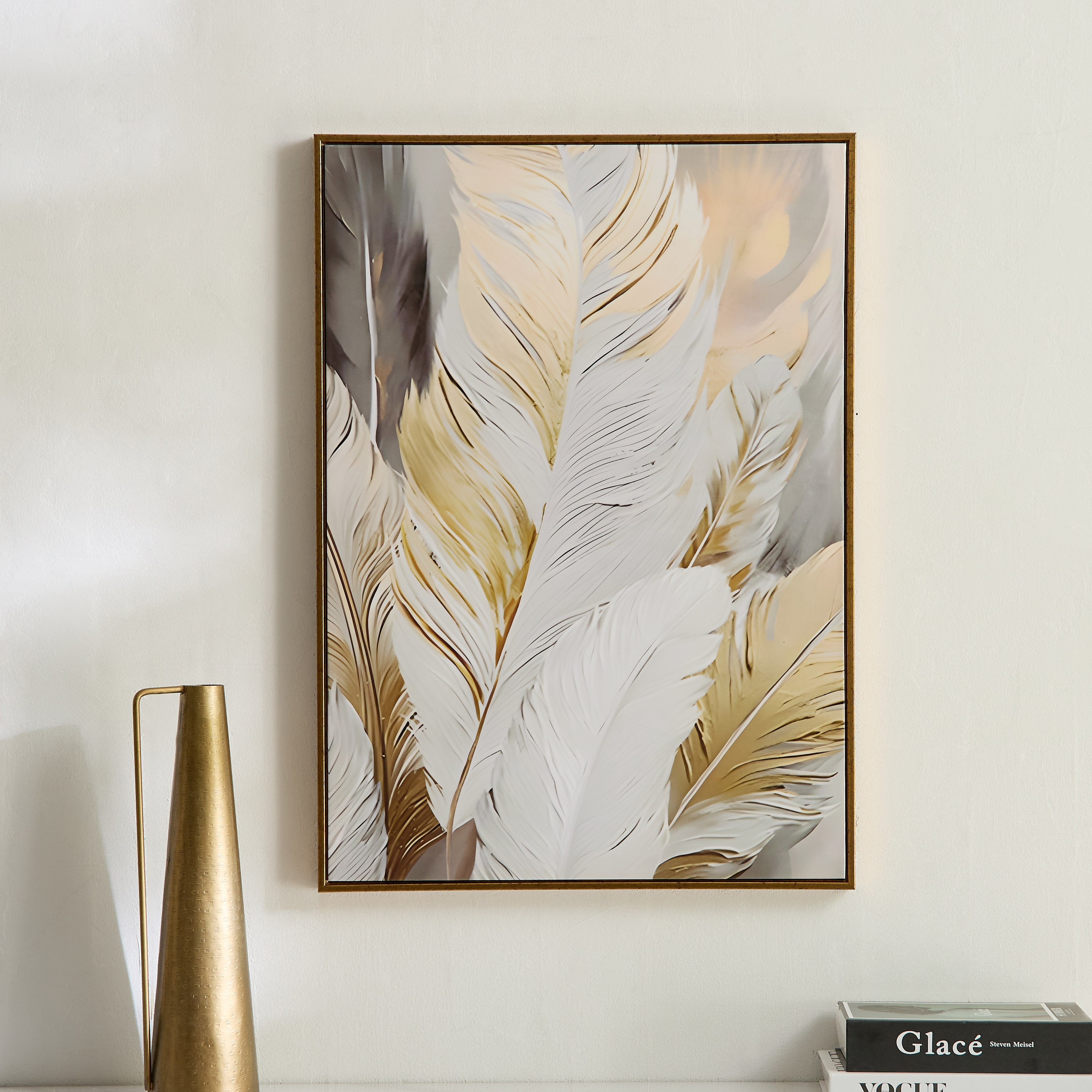 زينة حائط كانفاس مؤطرة ريش بسطح إي بي إس عالي اللمعان من سايبرس أوديان - 50x70x2.8 سم-hbxdiningroom-walldecor-wallart-image-1