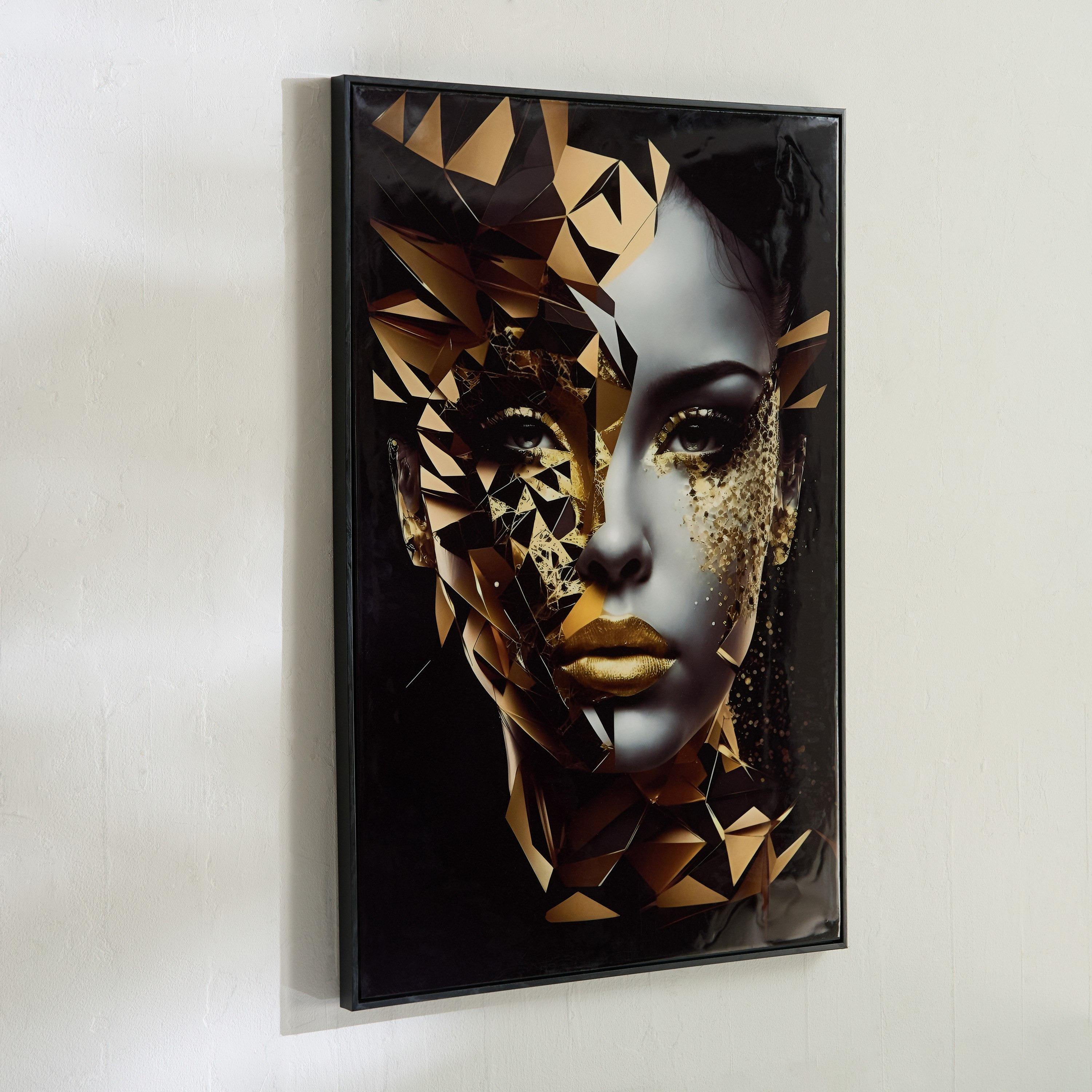 لوحة مؤطرة سيدة مع جذور تجريدية ورقائق معدنية أوديان من قبرص - 60x90x2.8 سم-hbxdiningroom-walldecor-wallart-image-2