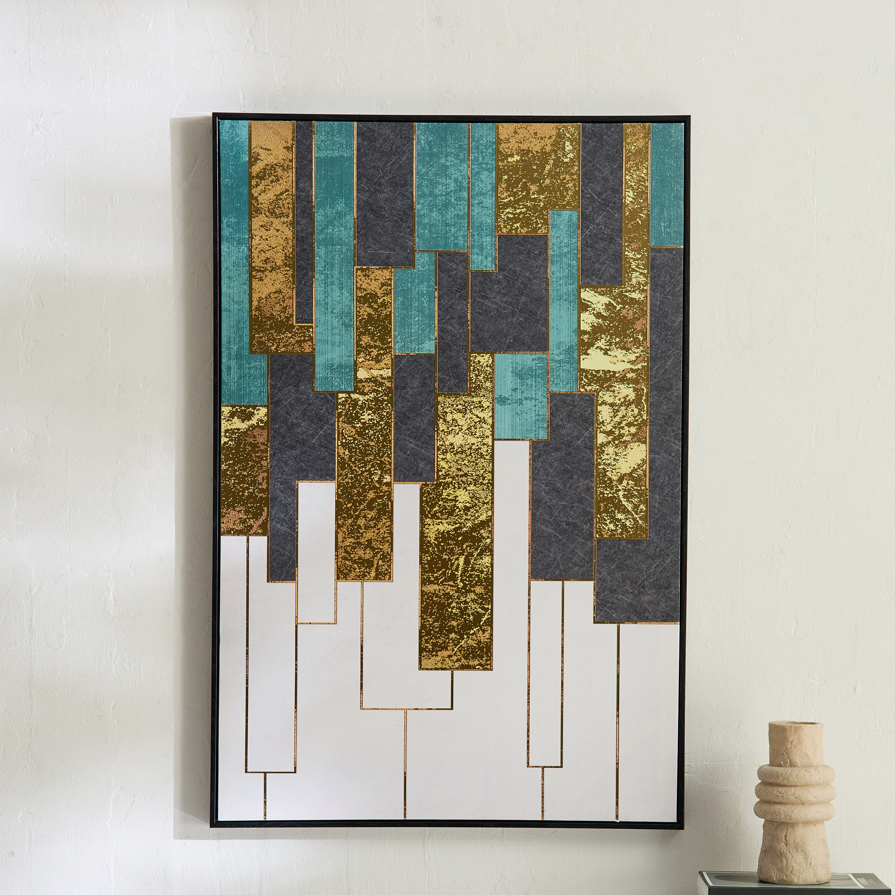 لوحة مؤطرة بتصميم تجريدي مع جذور بالرقائق من سيبرس - 60x90x2.8 سم-hbxdiningroom-walldecor-wallart-image-1