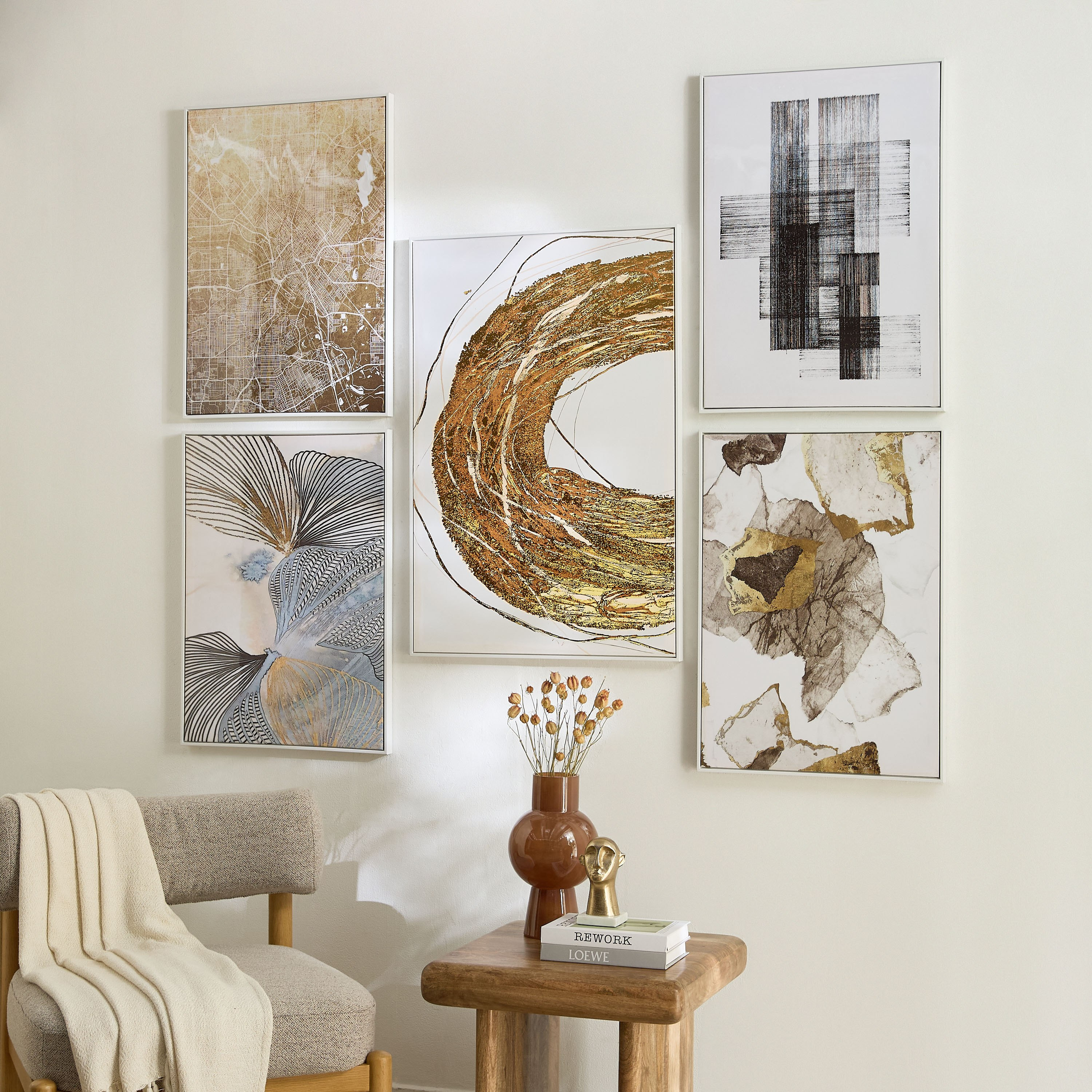 صورة مؤطرة تجريدية مع جذور ورقائق معدنية أوديان من قبرص - 60x90x2.8 سم-hbxdiningroom-walldecor-wallart-image-5