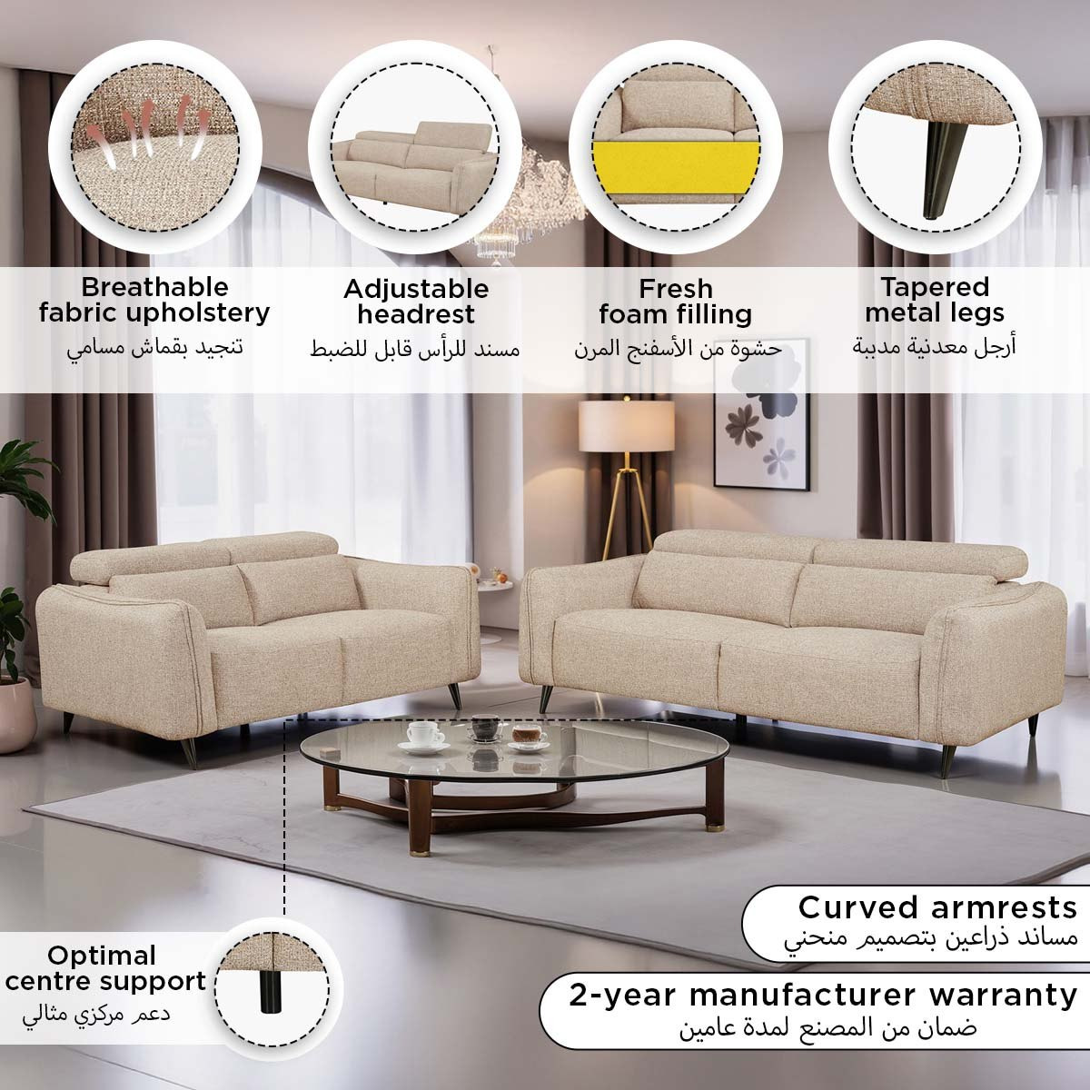 Wellington 3-Seater Fabric Sofa with Adjustable Headrest-hbxlivingroom-sofasandarmchairs-sofas-image-9