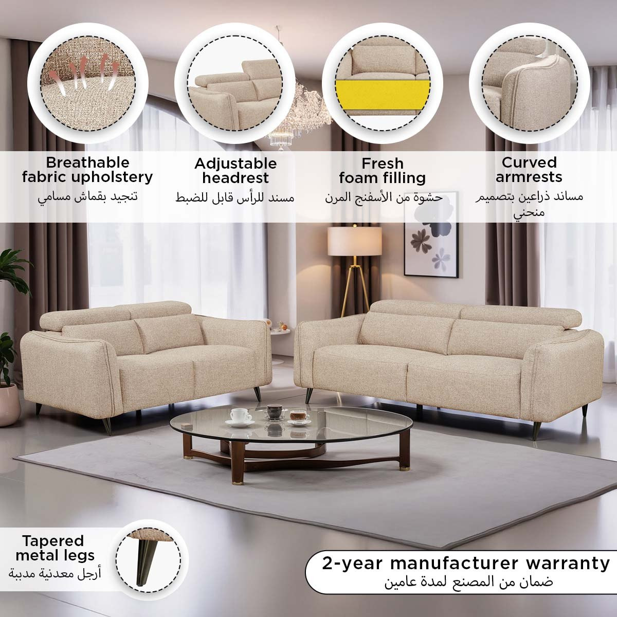 Wellington 2-Seater Fabric Sofa with Adjustable Headrest-hbxlivingroom-sofasandarmchairs-sofas-image-9