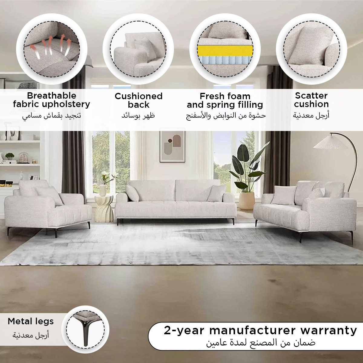 Porto Armchair Fabric Sofa with Cushion-hbxlivingroom-sofasandarmchairs-sofas-image-4