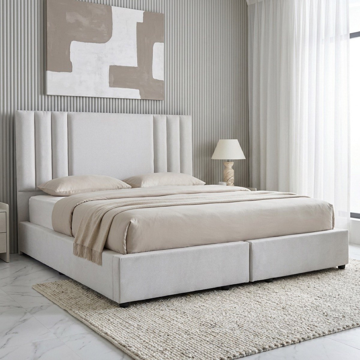 Movo Curvy Galaxy Upholstered Queen Bed - 160x200 cm-hbxbedroom-bedsandbedsets-beds-queen-image-1