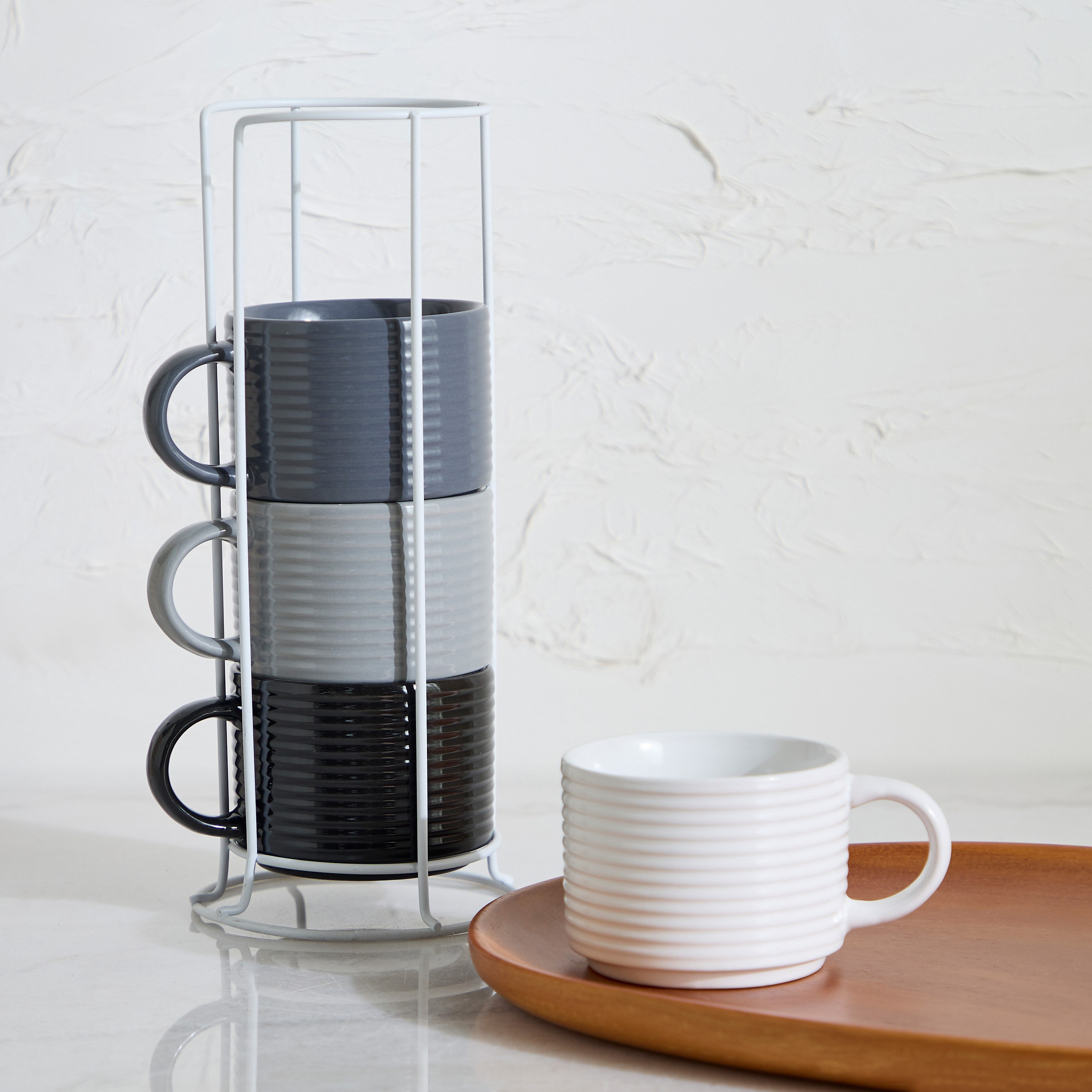 Davis 4-Piece Stoneware Monochrome Coffee Mug Set - 300 ml-hbxhomeware-diningandtabletop-coffeeandteasets-image-1