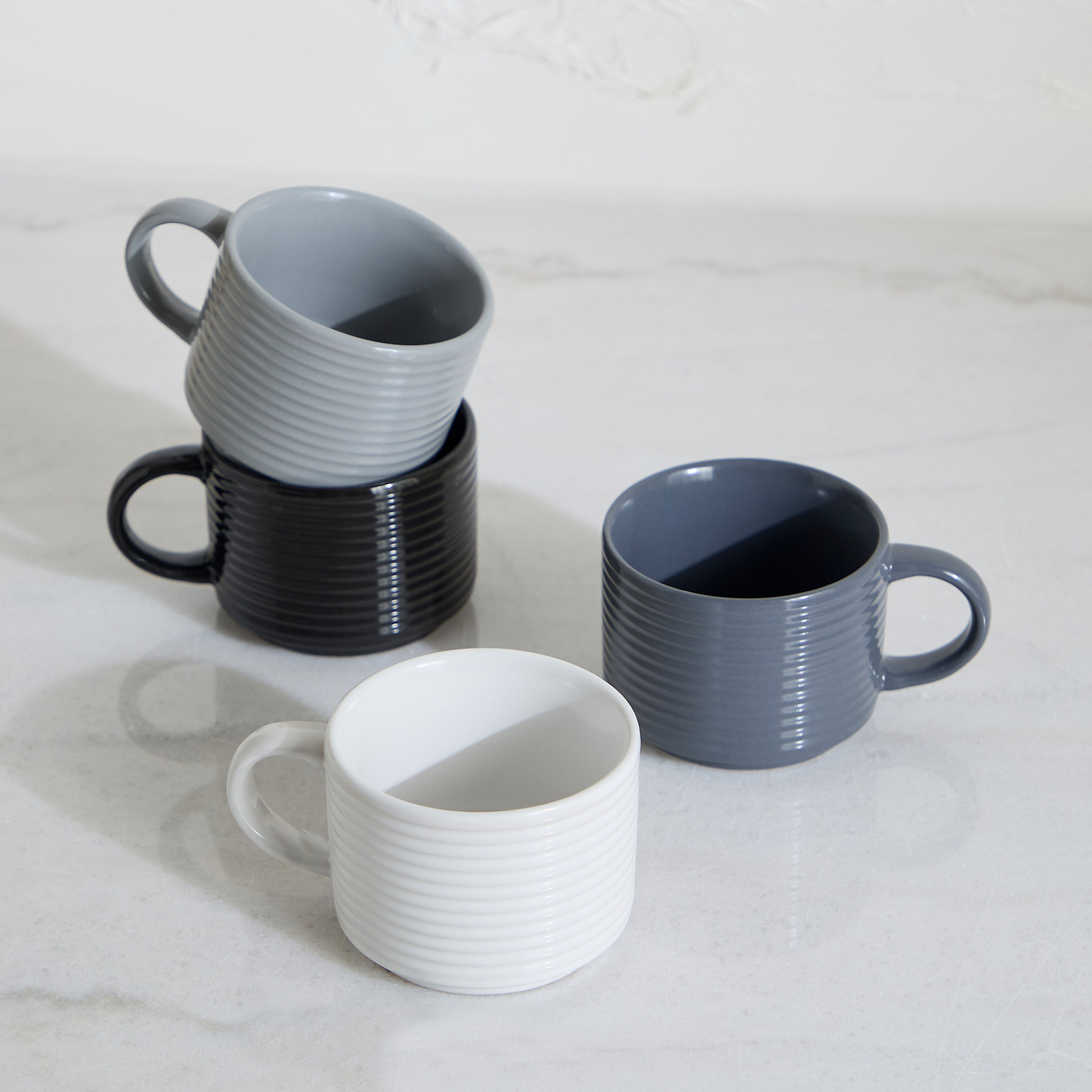 Davis 4-Piece Stoneware Monochrome Coffee Mug Set - 300 ml-hbxhomeware-diningandtabletop-coffeeandteasets-image-2
