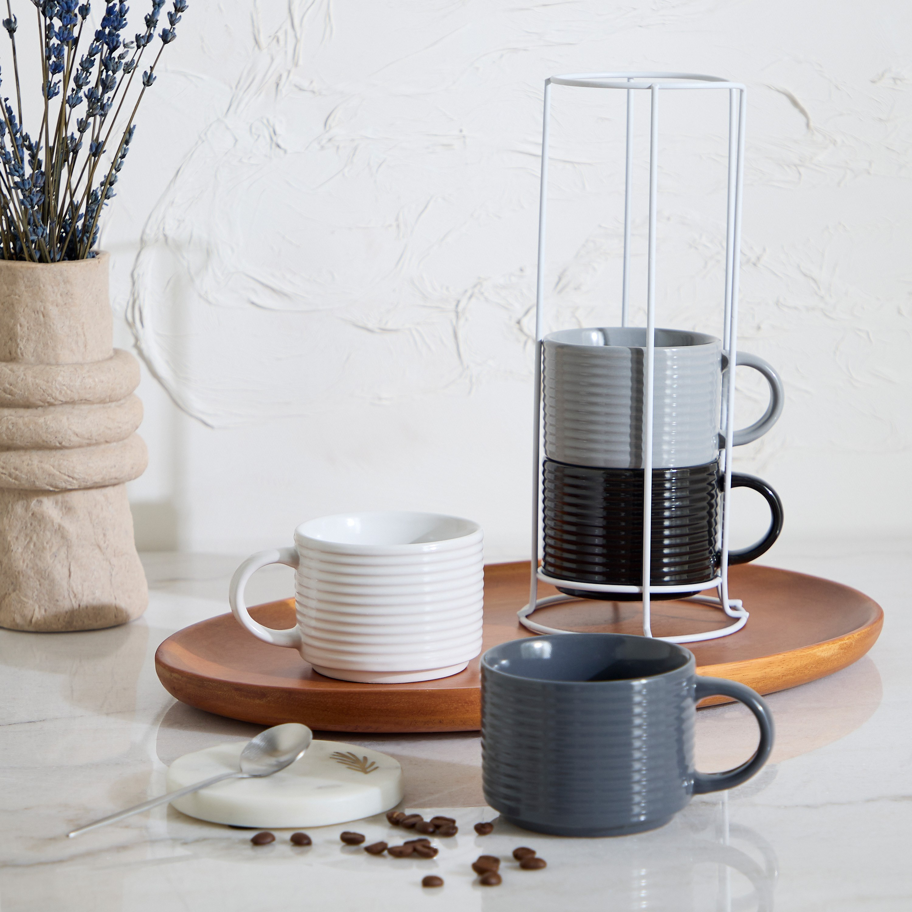 Davis 4-Piece Stoneware Monochrome Coffee Mug Set - 300 ml-hbxhomeware-diningandtabletop-coffeeandteasets-image-4