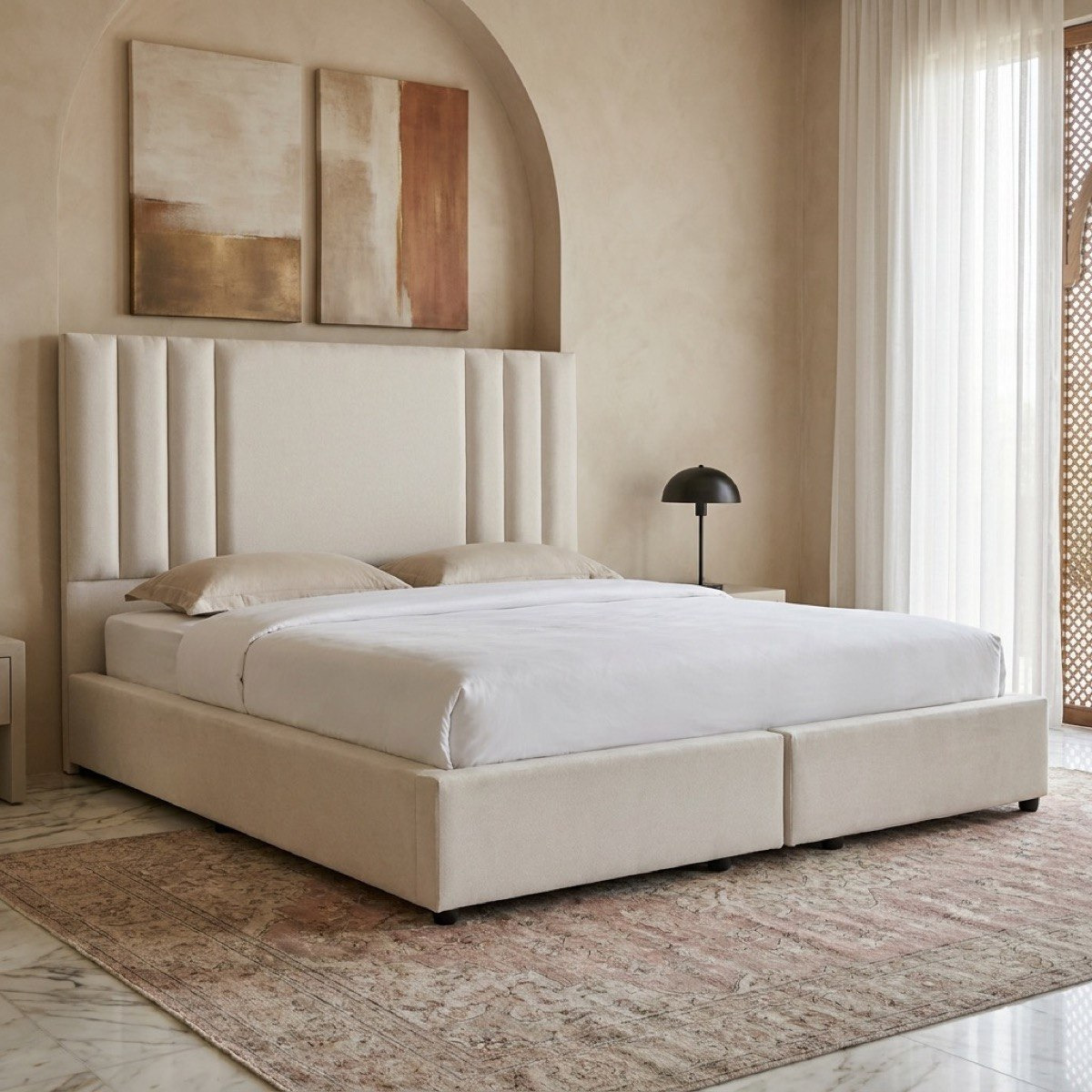 Movo Curvy Galaxy Twin Upholstered Bed - 120x200 cm-hbxbedroom-bedsandbedsets-upholsteredbeds-twin-image-1