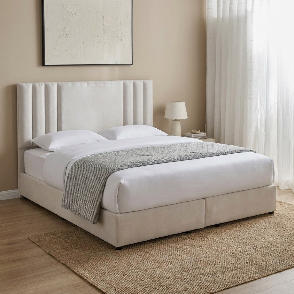Movo Curvy Galaxy Upholstered Queen Bed - 140x200 cm-hbxbedroom-bedsandbedsets-beds-queen-image-1