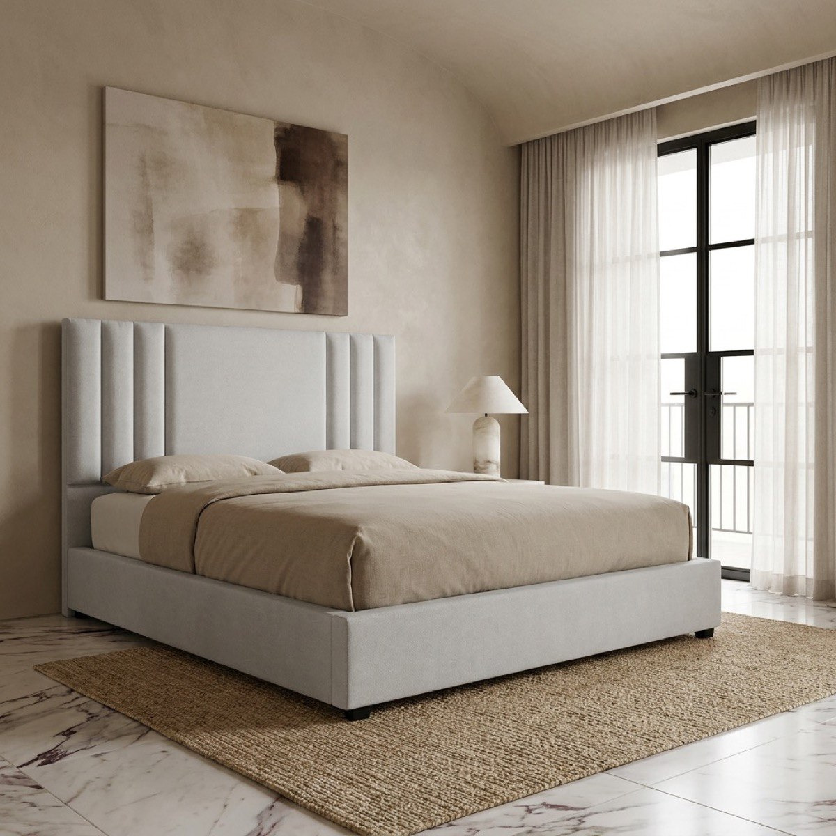 Movo Curvy Galaxy Upholstered Queen Bed - 160x200 cm-hbxbedroom-bedsandbedsets-beds-queen-image-1