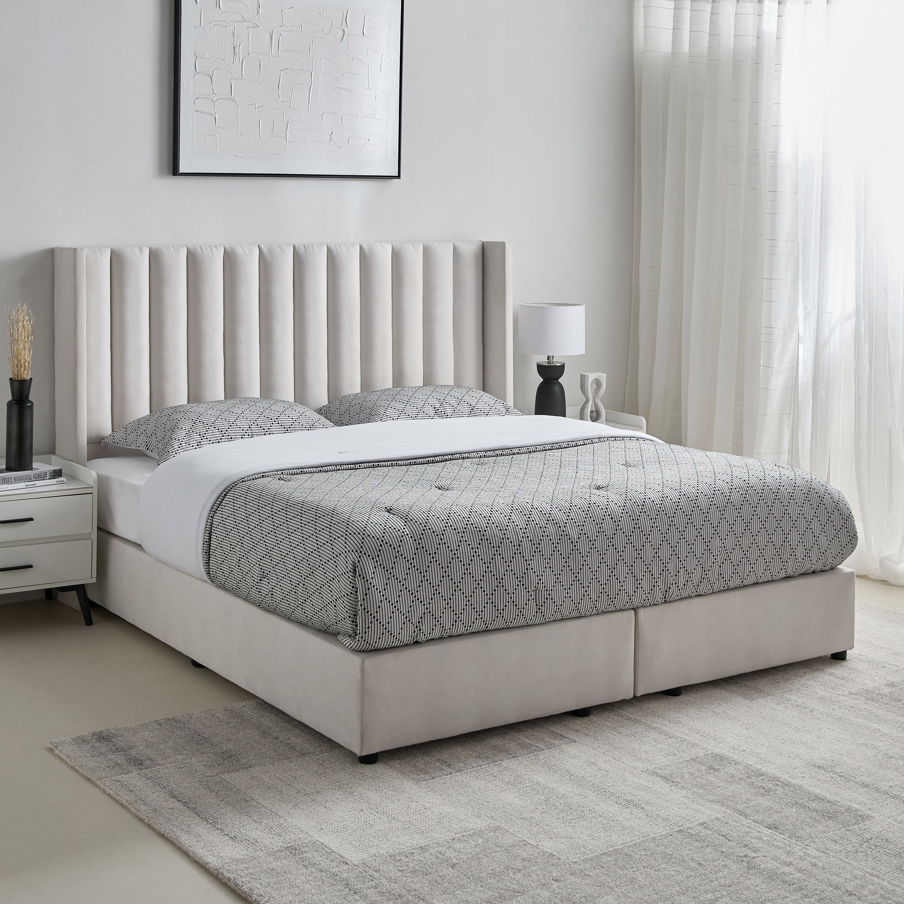 Movo Curvy Wing Back Twin Upholstered Bed - 120x200 cm-hbxbedroom-bedsandbedsets-upholsteredbeds-twin-image-1