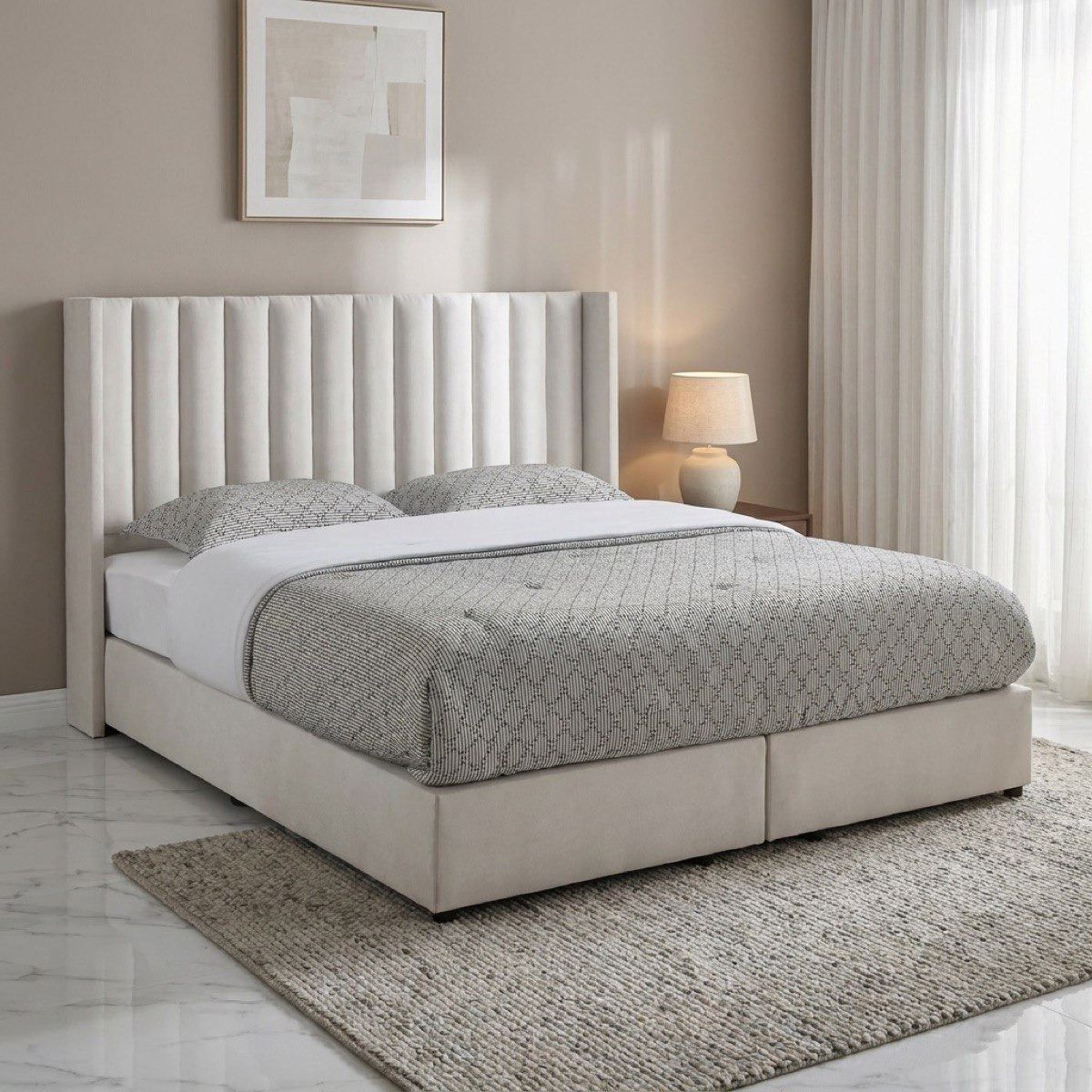 Movo Curvy Wing Back Upholstered Queen Bed - 140x200 cm-hbxbedroom-bedsandbedsets-beds-queen-image-1