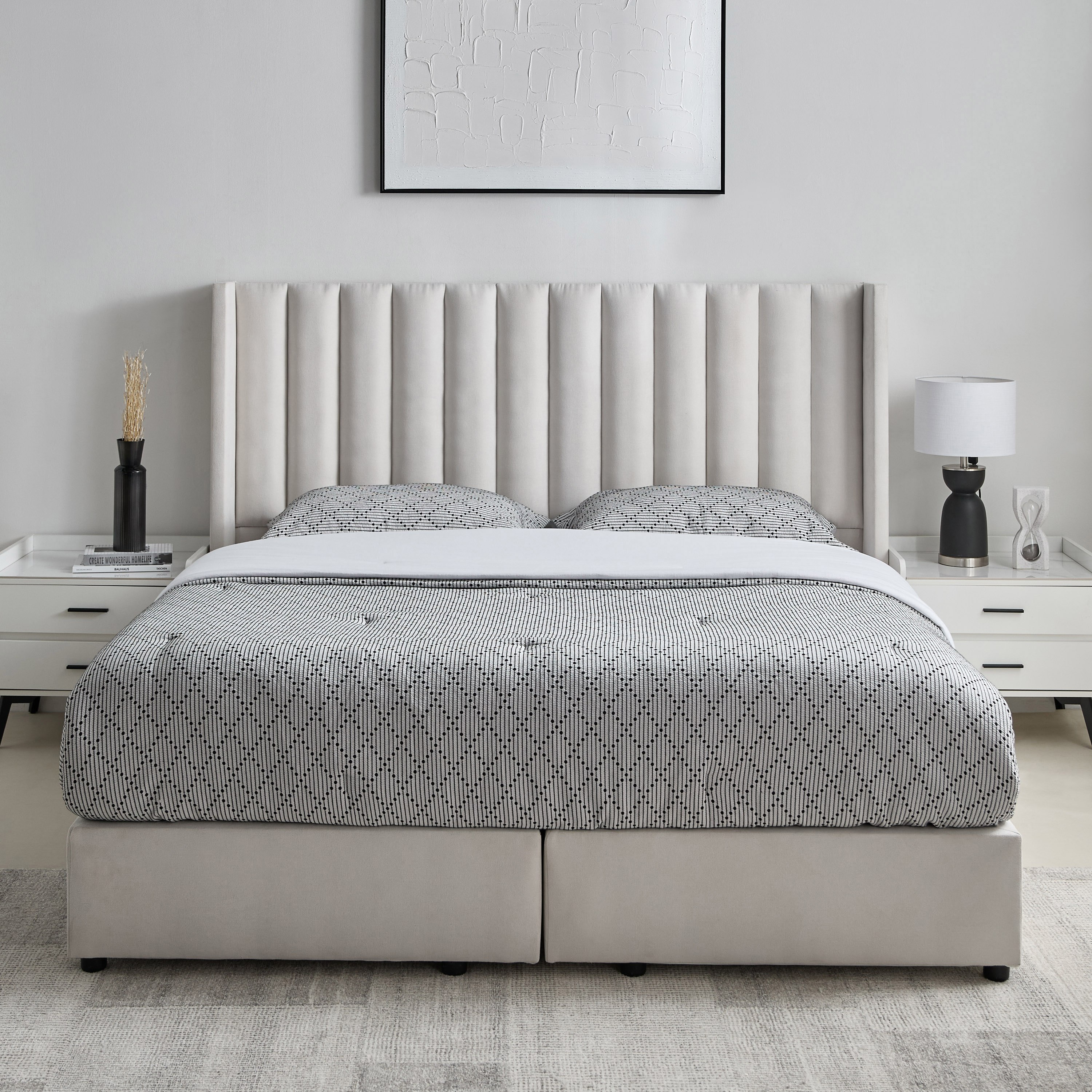 Movo Curvy Wing Back Upholstered Queen Bed - 140x200 cm-hbxbedroom-bedsandbedsets-beds-queen-image-2