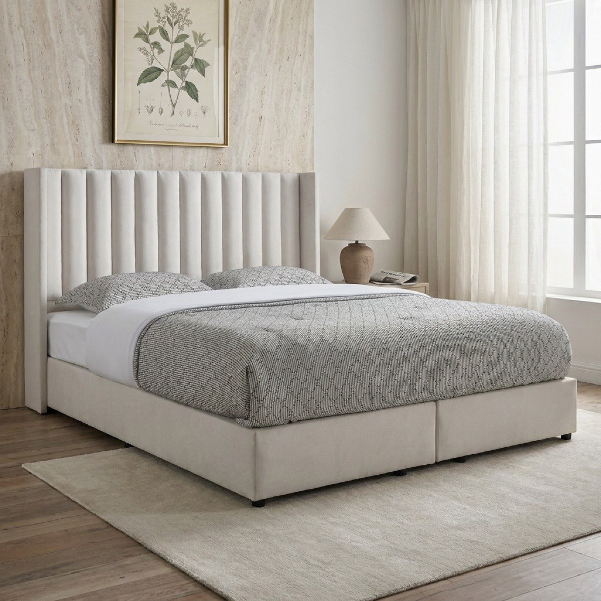 Movo Curvy Wing Back Queen Upholstered Bed - 160x200 cm-hbxbedroom-bedsandbedsets-beds-queen-image-1