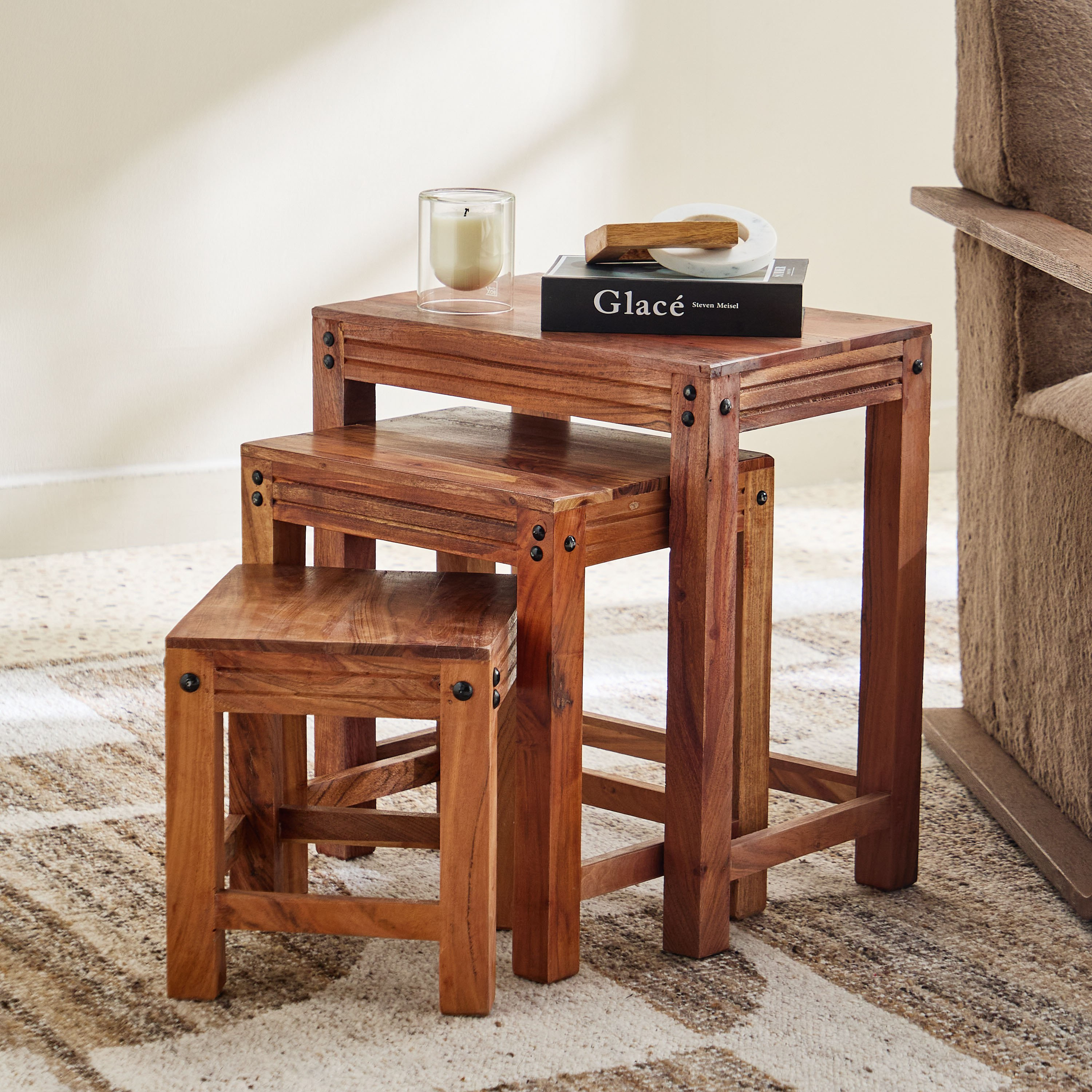 Vendra Arya Solid Wood Nest of Tables - Set of 3-hbxfurniture-livingroom-nestingtables-image-1