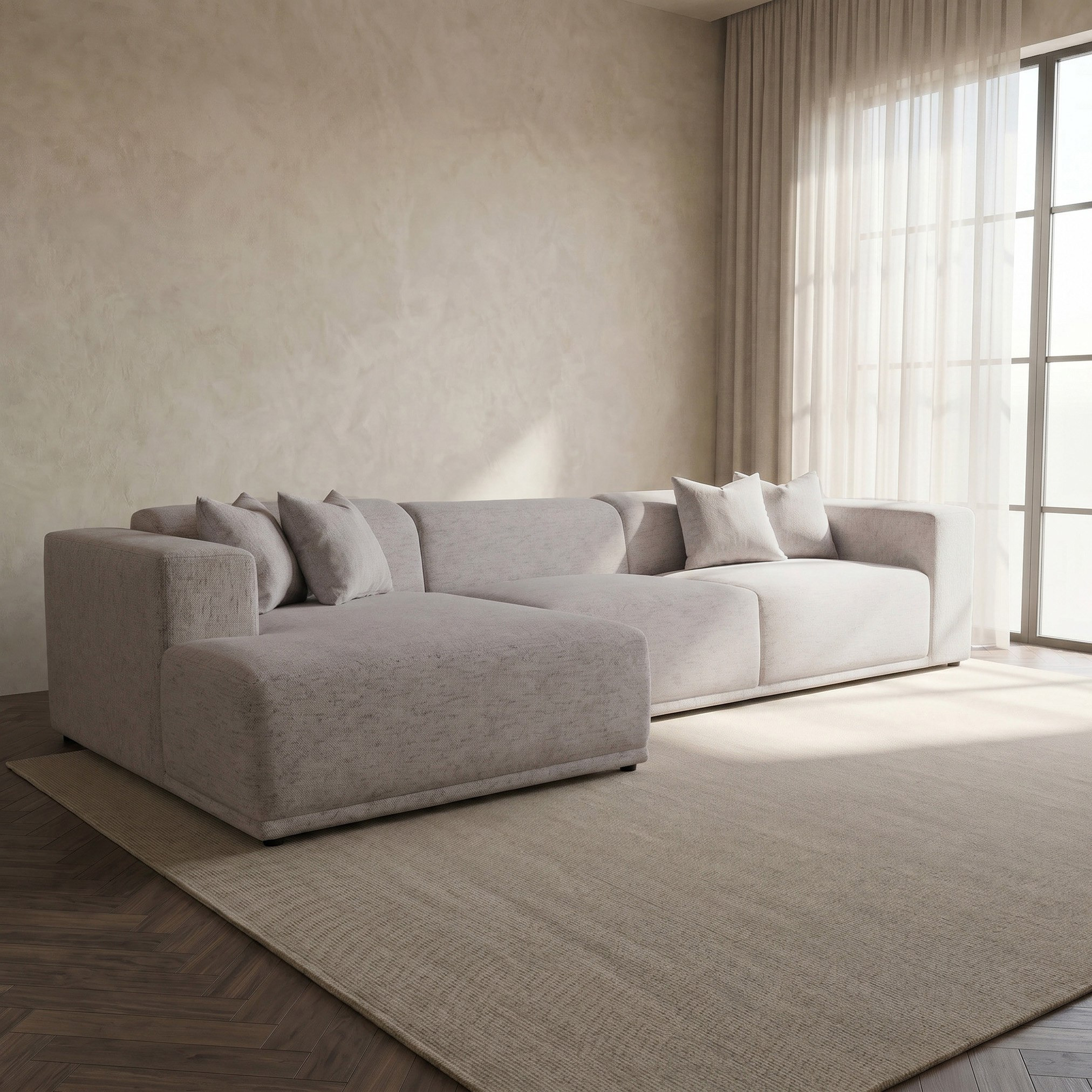 Clovis 5-Seater Sectional Fabric Left Corner Sofa with 4 Cushions and Adjustable Headrest-hbxlivingroom-sofasandarmchairs-sofas-image-1