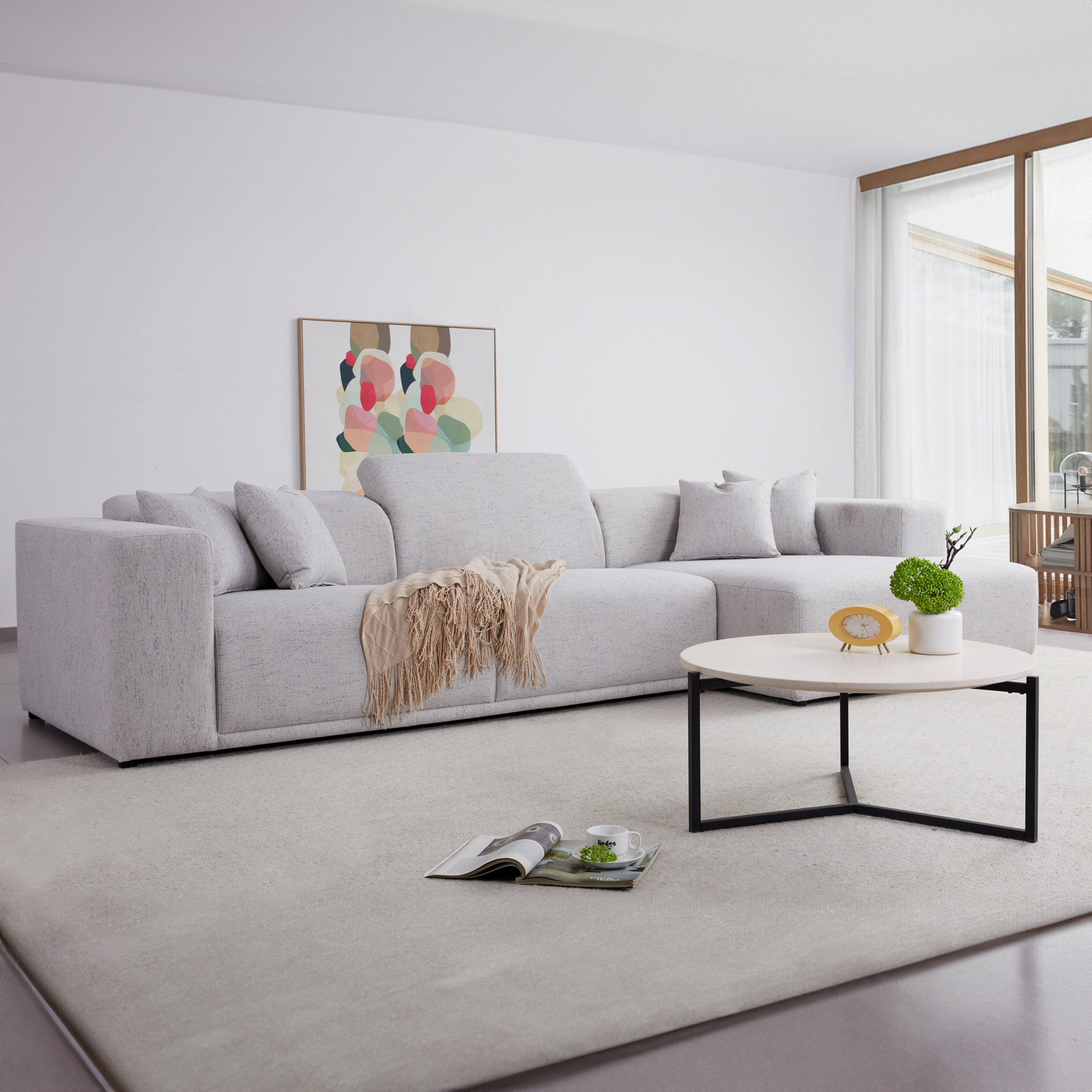 كنبة ركنية يمين قماش مقسمة 5 مقاعد مع 4 وسائد ومسند رأس قابل للتعديل من كلوفيس-hbxlivingroom-sofasandarmchairs-sofas-image-1