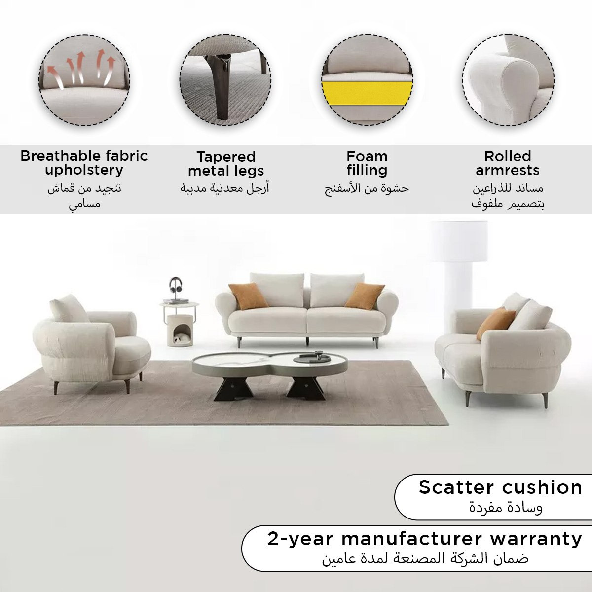 Cologne Armchair Fabric Sofa with Large Cushion-hbxlivingroom-sofasandarmchairs-sofas-image-8