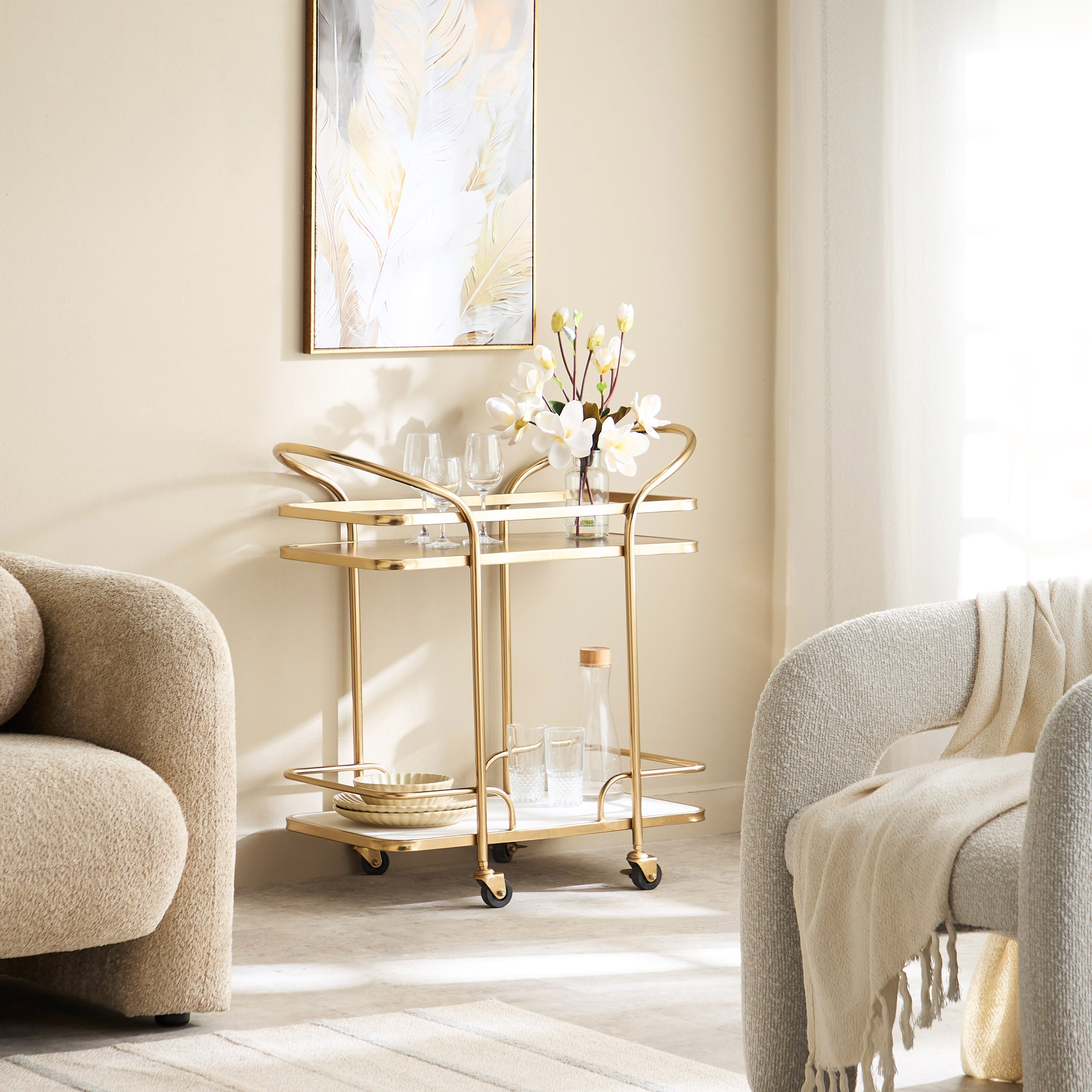 Cavon Steward Solid Wood and Genuine Marble Shelf Serving Trolley-hbxlivingroom-tablesandstands-servingtrolleys-image-6