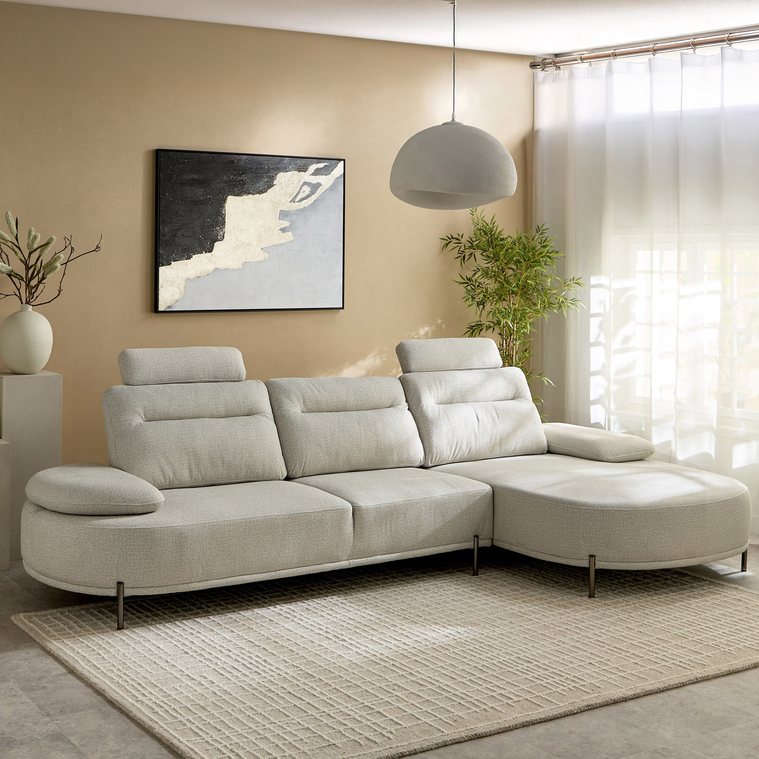 كنبة ركنية يمين 4 مقاعد قماش مع مساند رأس وظهر وذراعين قابلة للتعديل من تريانا-hbxlivingroom-sofasandarmchairs-cornersofas-image-1