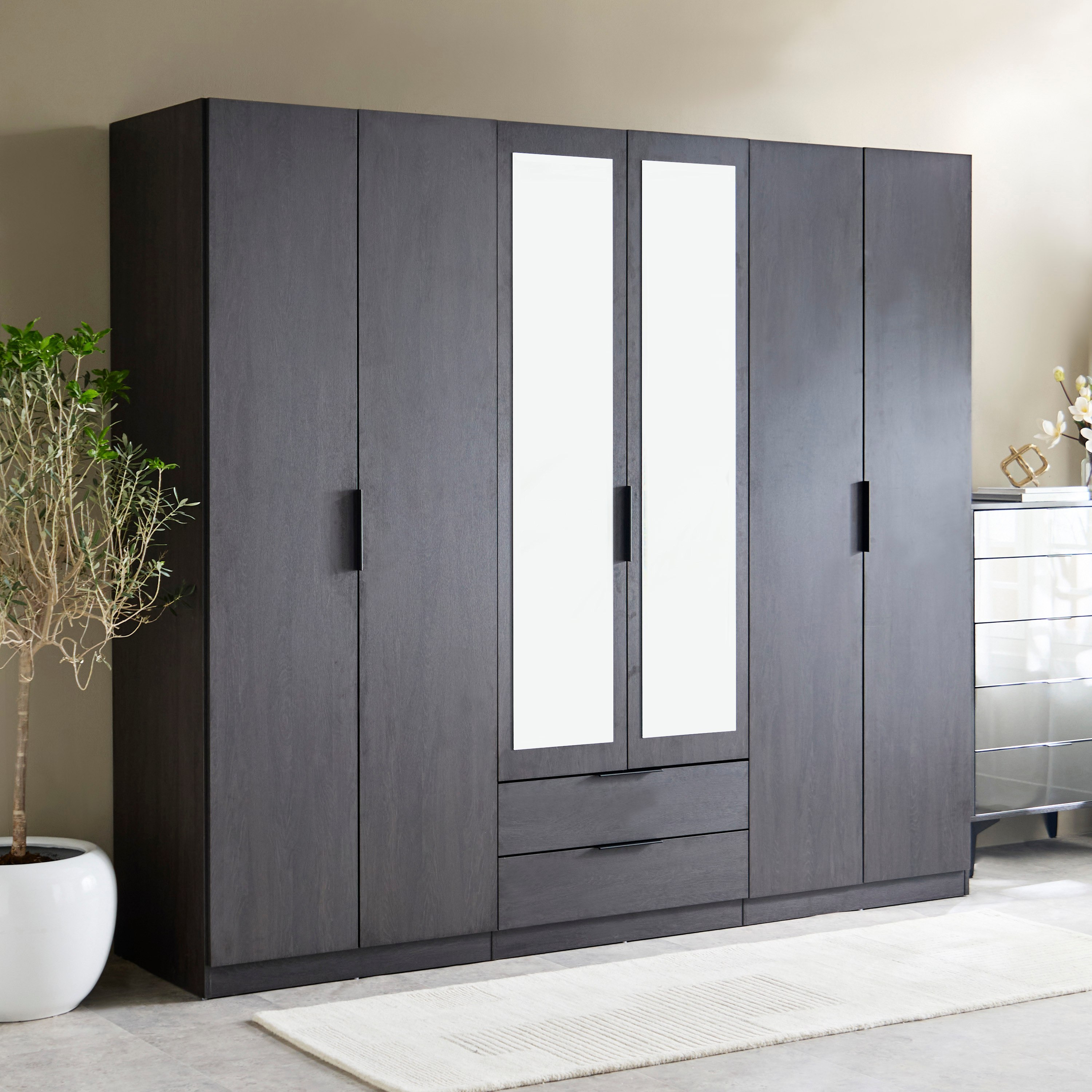 Veneto 6-Door Wardrobe with 2 Drawers and Mirrors-hbxfurniture-wardrobes-image-1
