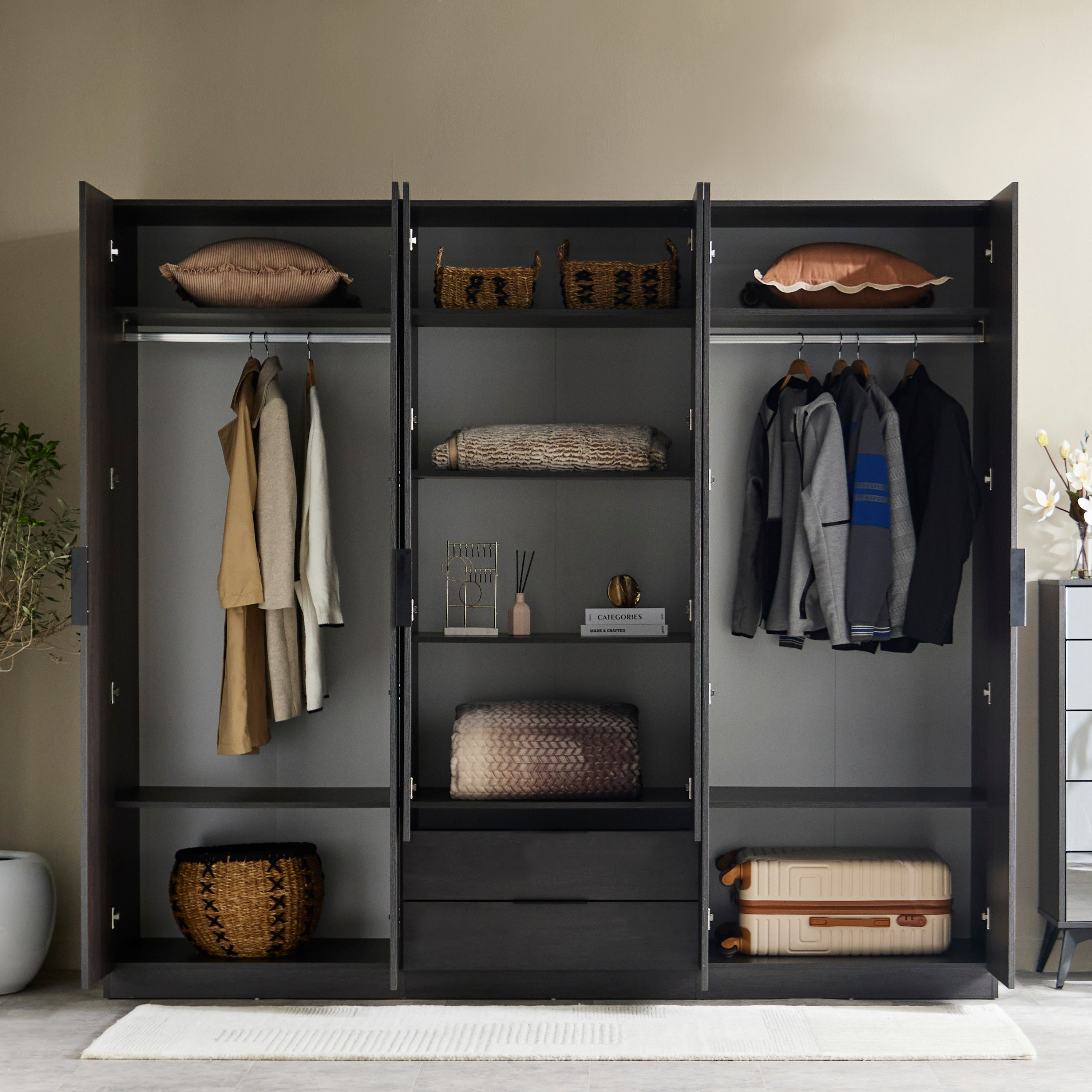 Veneto 6-Door Wardrobe with 2 Drawers and Mirrors-hbxfurniture-wardrobes-image-2