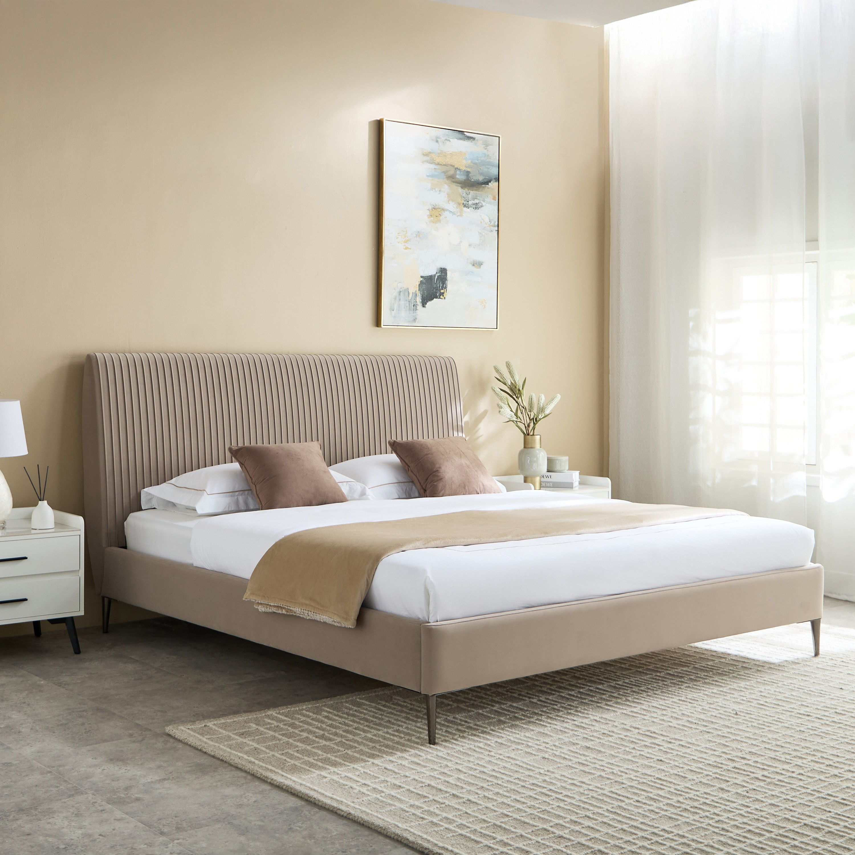 Naples Rivoli Upholstered Queen Bed  - 160x200 cm-hbxbedroom-bedsandbedsets-beds-queen-image-1