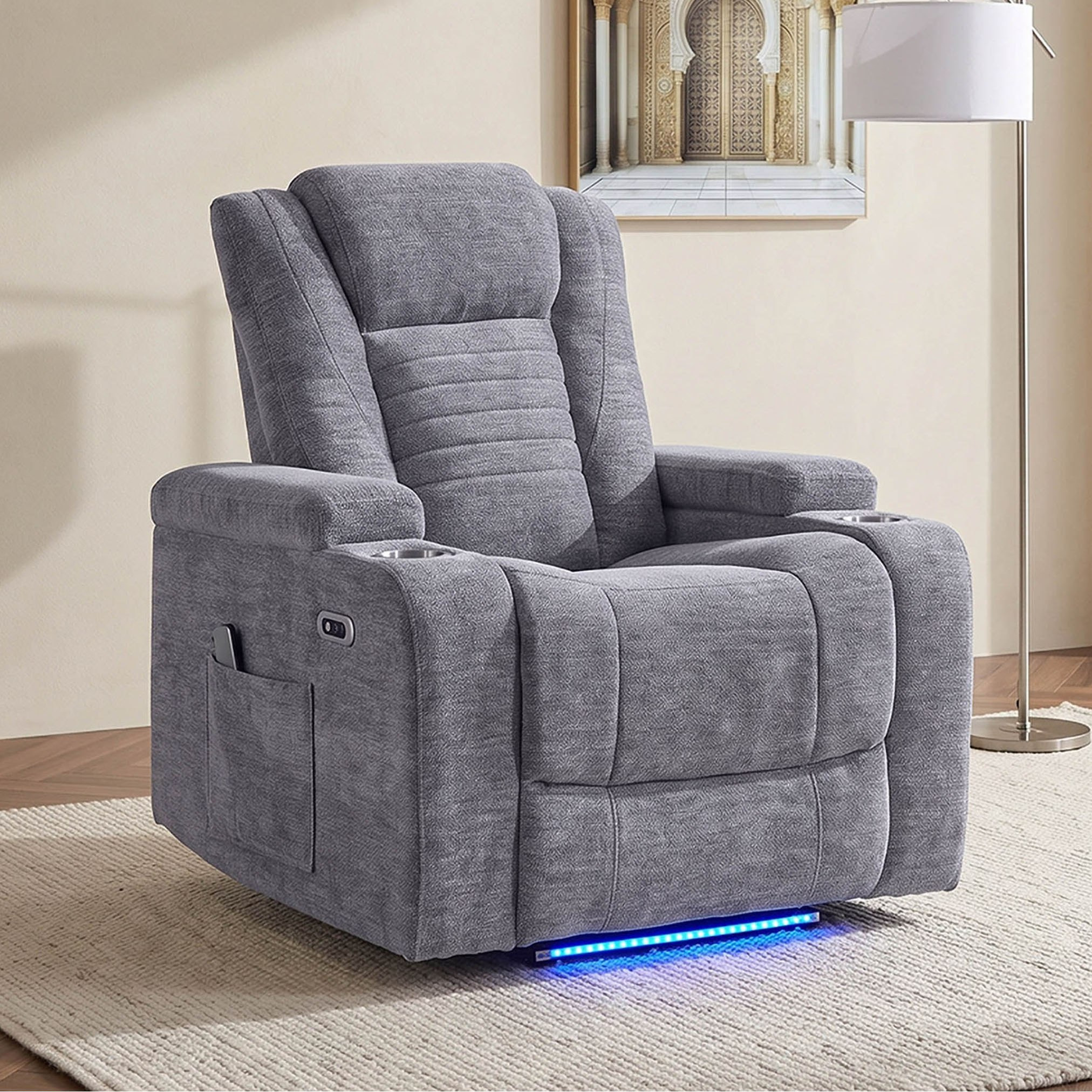 Jamaica NXT 2-Cup Holder Power Fabric Armchair Recliner Sofa with Arm Storage and LED Lights-hbxfurniture-sofasandarmchairs-reclinersofas-image-1
