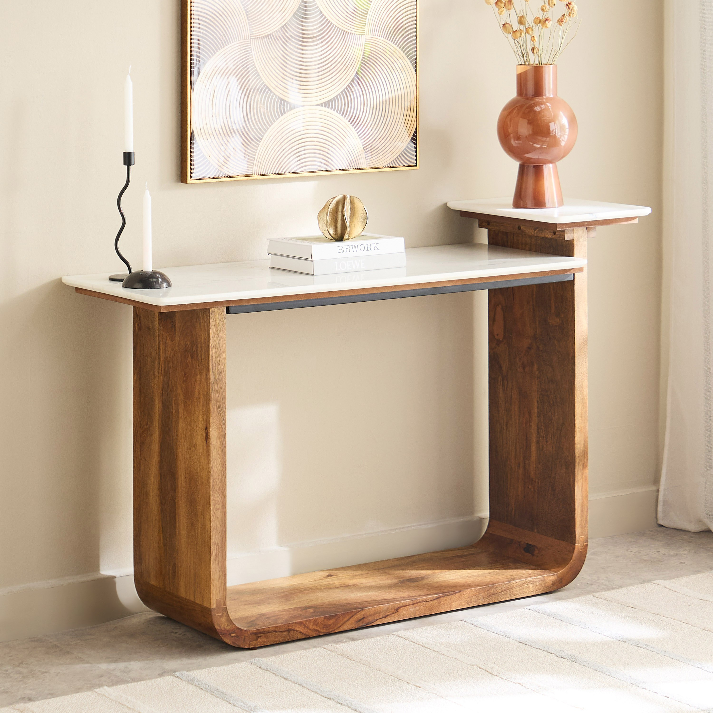 Cavon Ashton Genuine Marble Top Console Table with Solid Wood Base-hbxfurniture-tablesandstands-consoletables-image-1