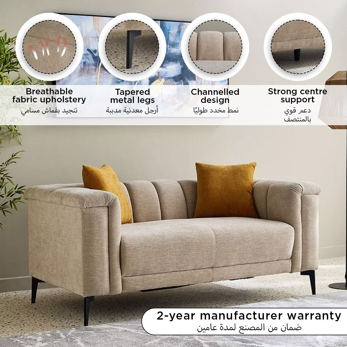 Nantes 3-Seater Fabric Sofa with 4 Cushions-hbxlivingroom-sofasandarmchairs-sofas-image-12