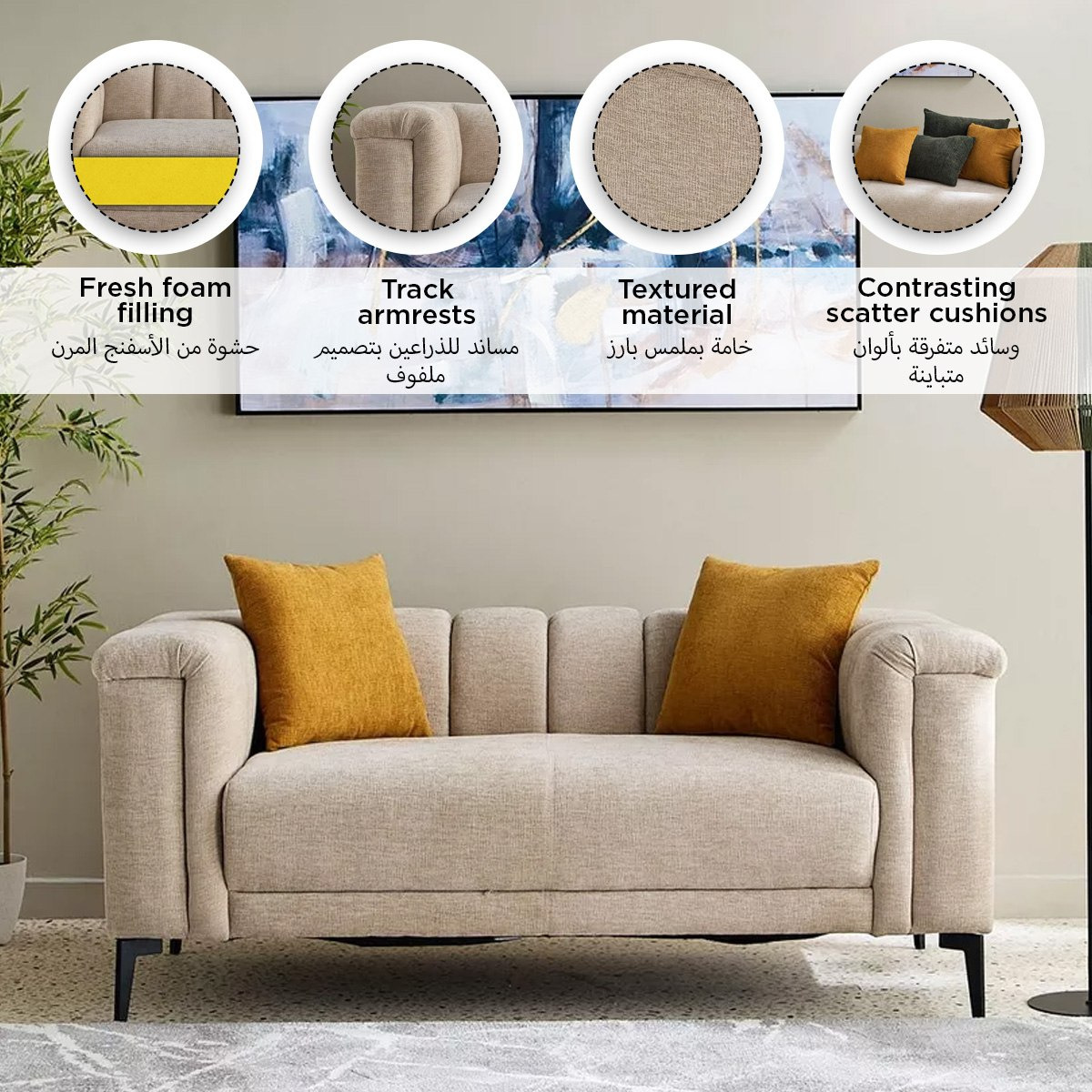 Nantes 3-Seater Fabric Sofa with 4 Cushions-hbxlivingroom-sofasandarmchairs-sofas-image-14