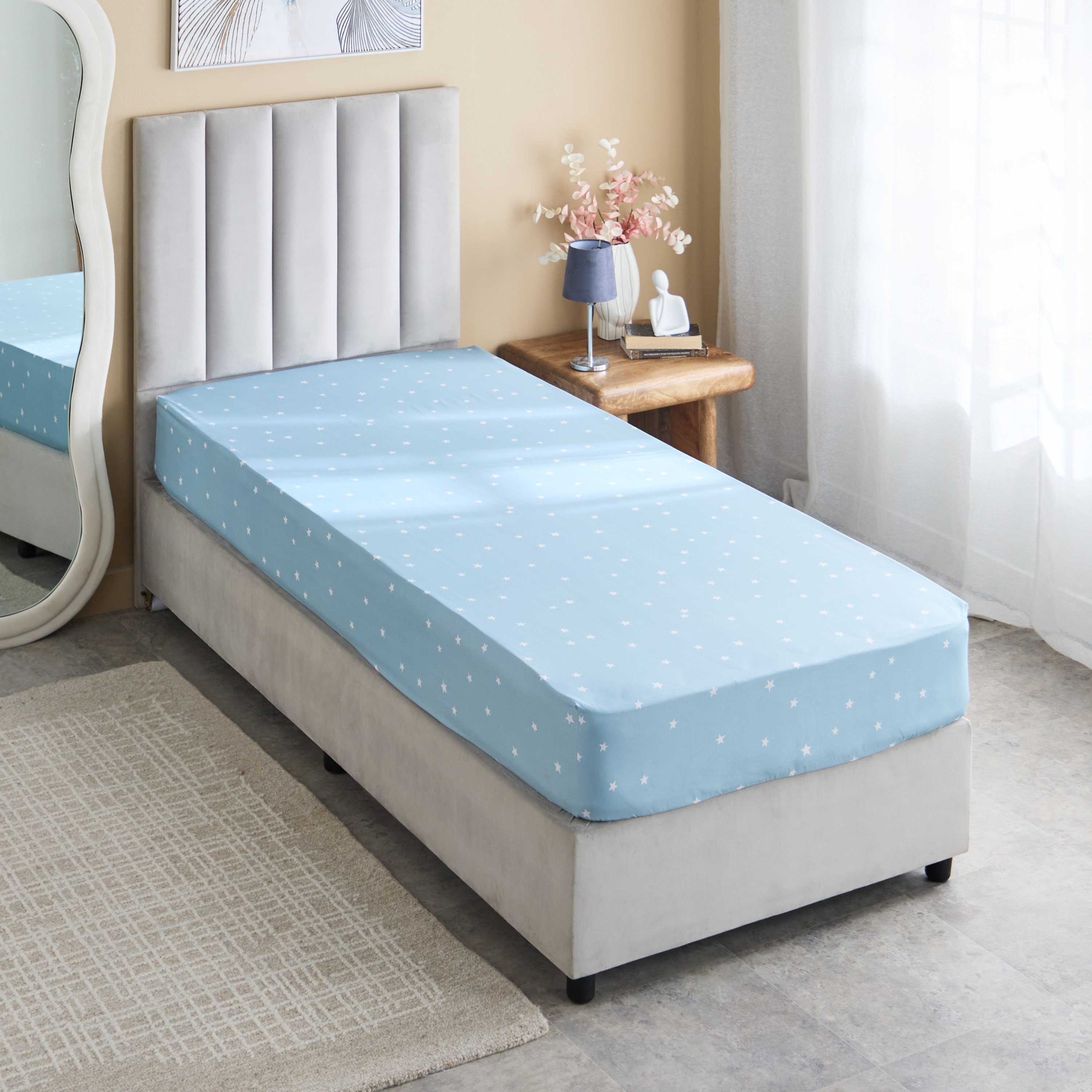 شرشف مطاطي مفرد مايكروفايبر ستارلايت من نورا - 90x190+20 سم-hbxhomeware-hbxbedroom-image-2