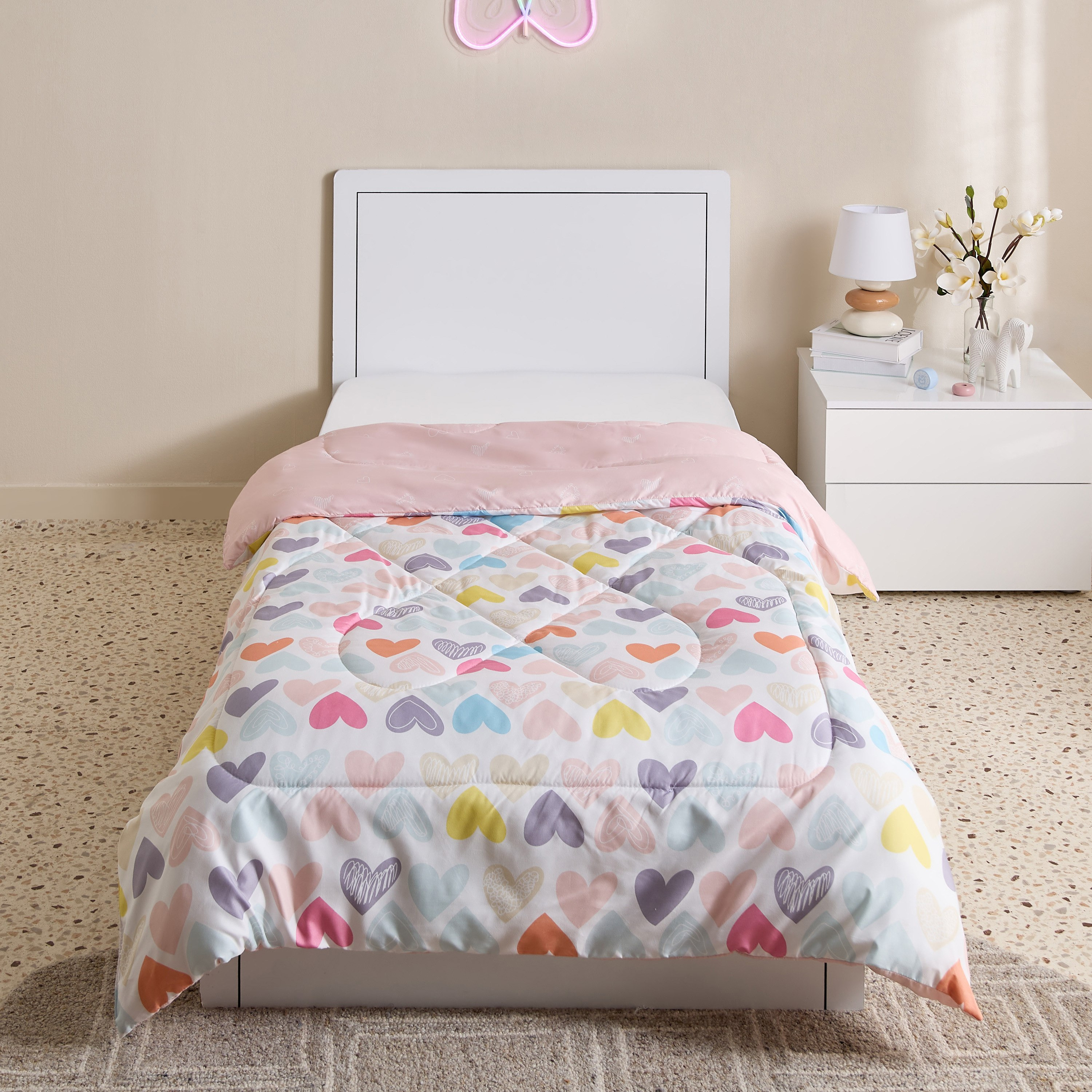 Nora Hearts Microfibre Single Comforter - 135x220 cm-hbxkidsandyouth-beddingandfurnishings-comfortersets-image-2
