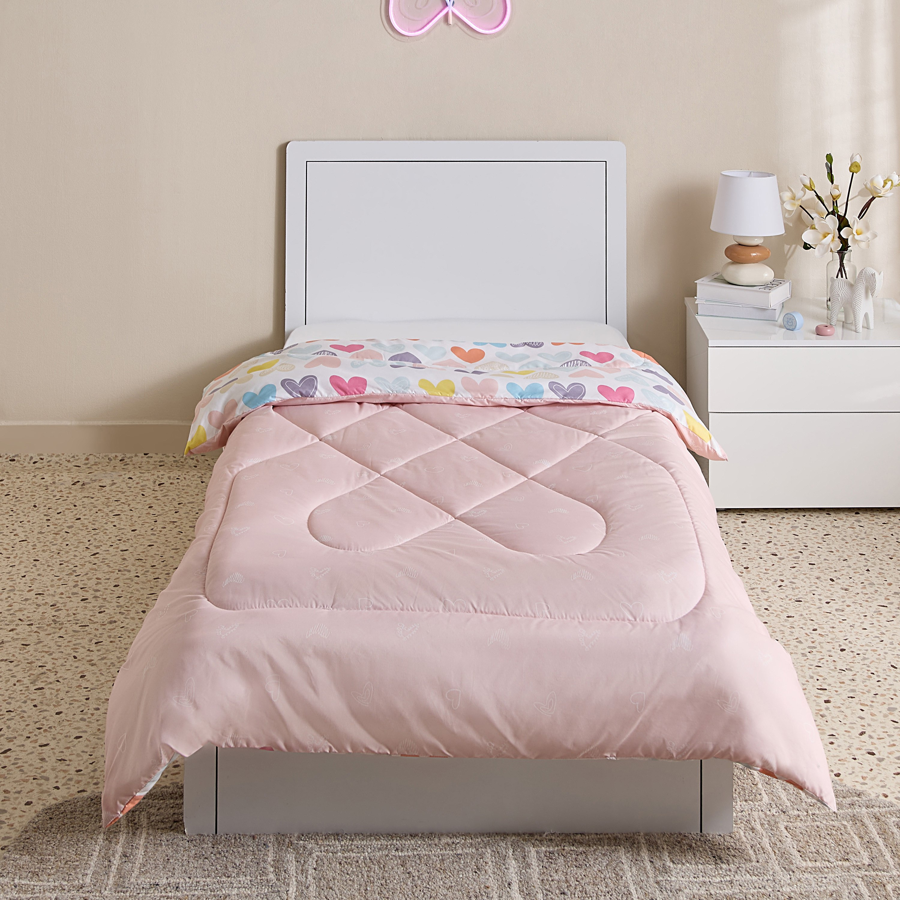 Nora Hearts Microfibre Single Comforter - 135x220 cm-hbxkidsandyouth-beddingandfurnishings-comfortersets-image-3