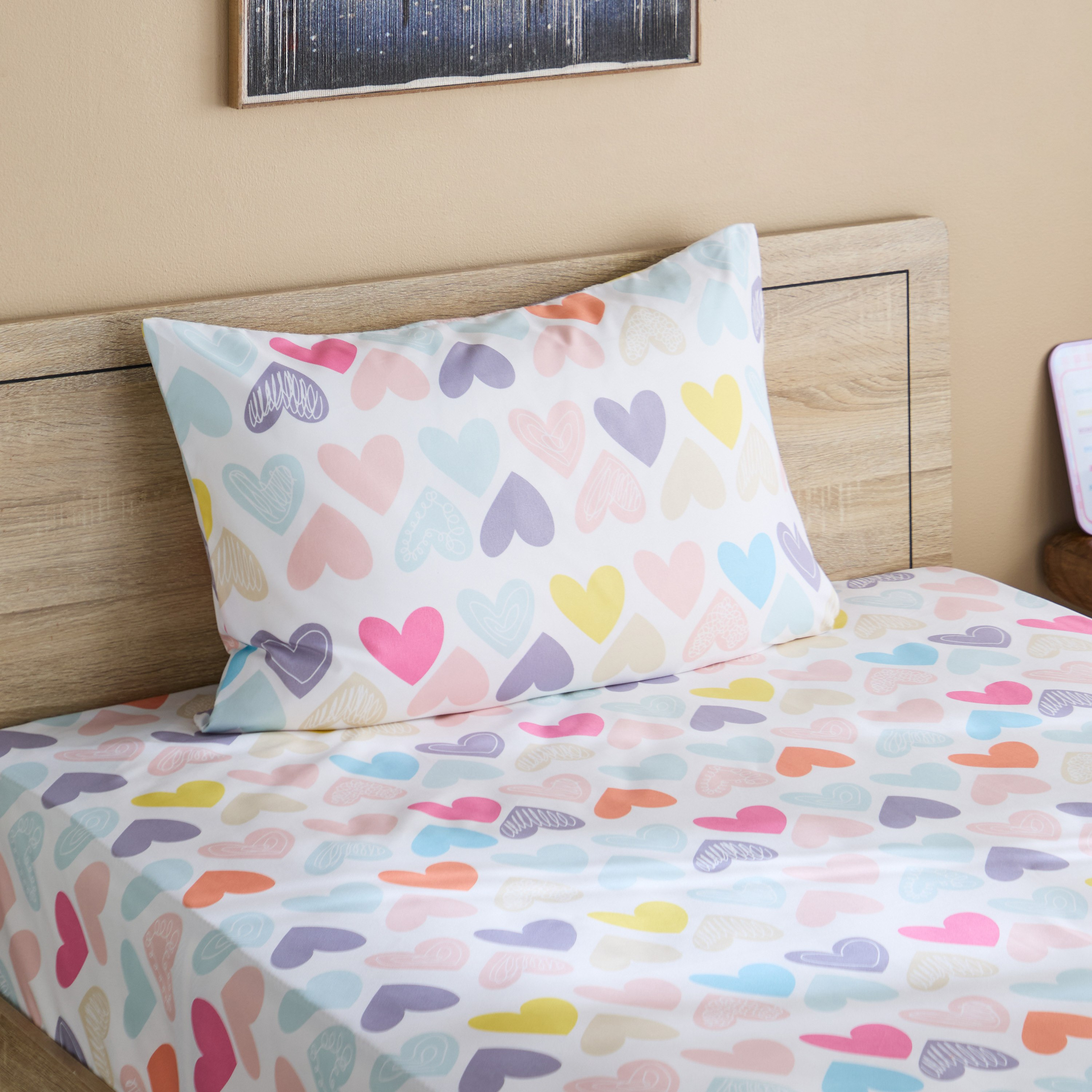 Nora Hearts 2-Piece Microfibre Single Flat Sheet and Pillow Cover Set - 160x240 cm-hbxhomeware-bedding-flatsheets-image-1