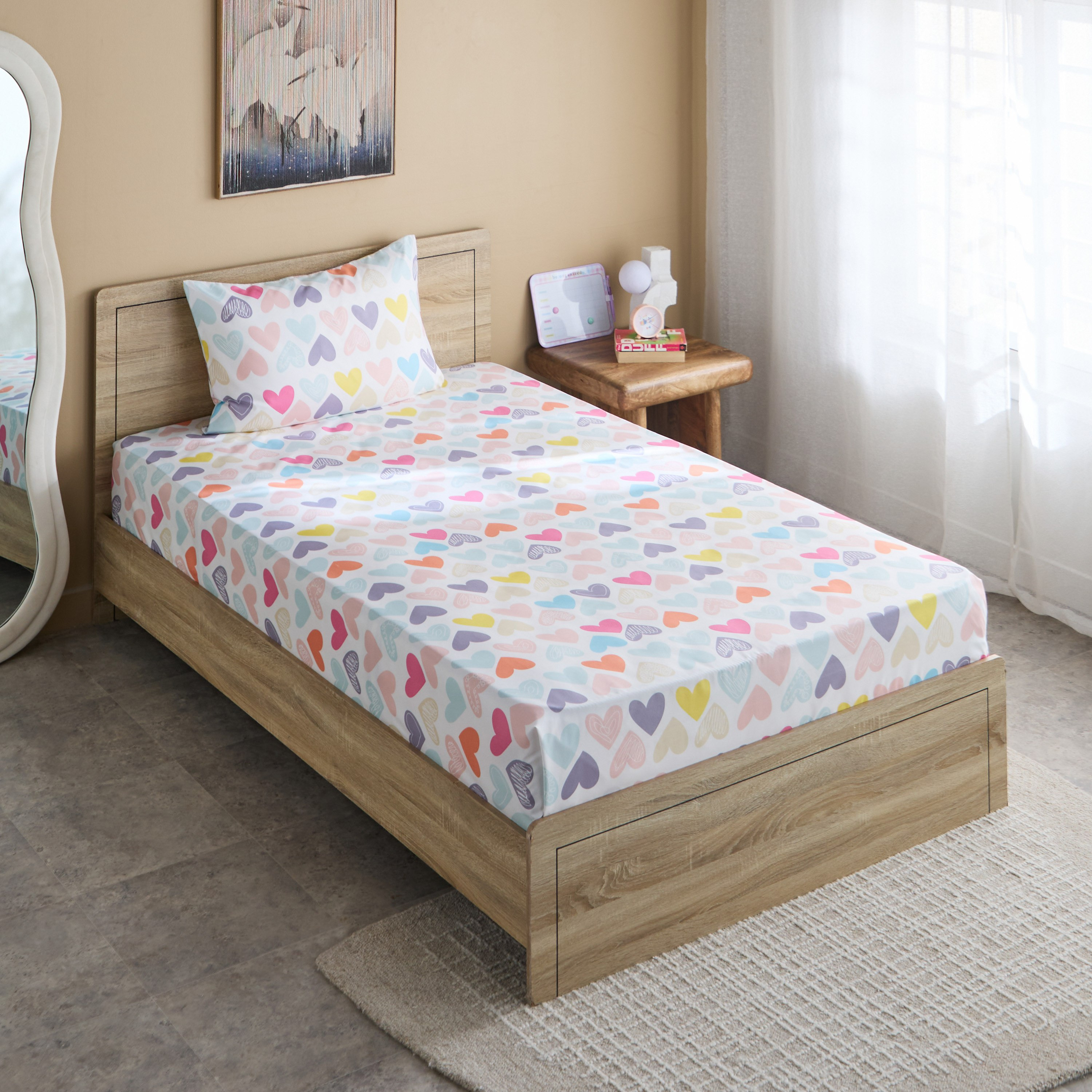 Nora Hearts 2-Piece Microfibre Single Flat Sheet and Pillow Cover Set - 160x240 cm-hbxhomeware-bedding-flatsheets-image-2