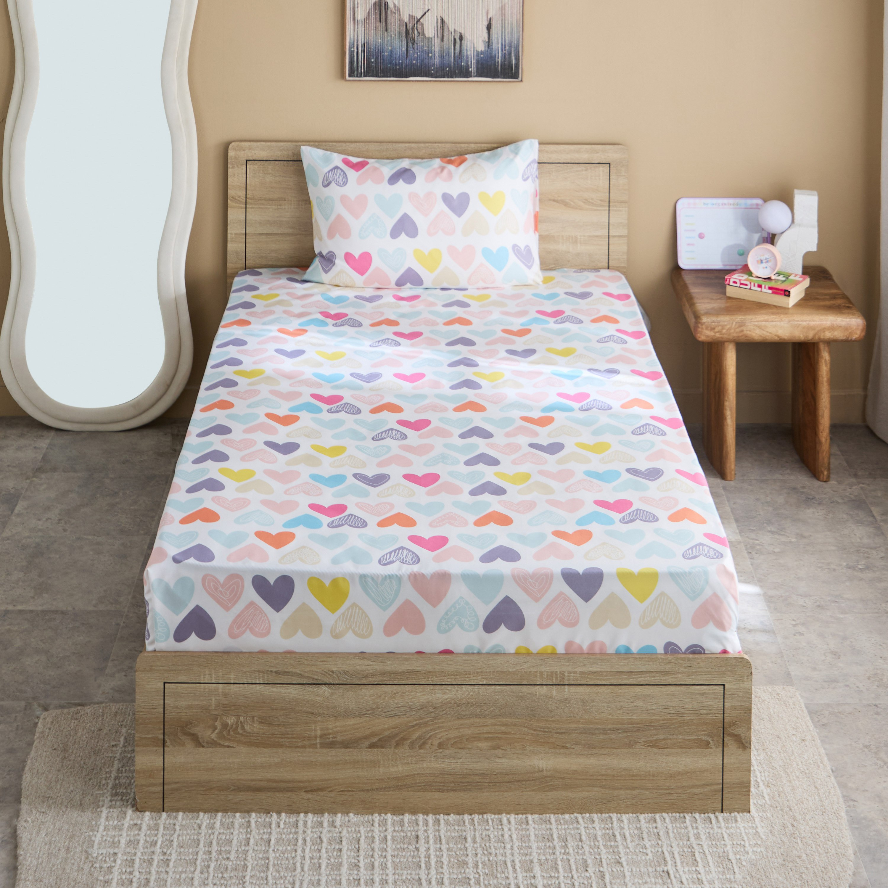 Nora Hearts 2-Piece Microfibre Single Flat Sheet and Pillow Cover Set - 160x240 cm-hbxhomeware-bedding-flatsheets-image-3