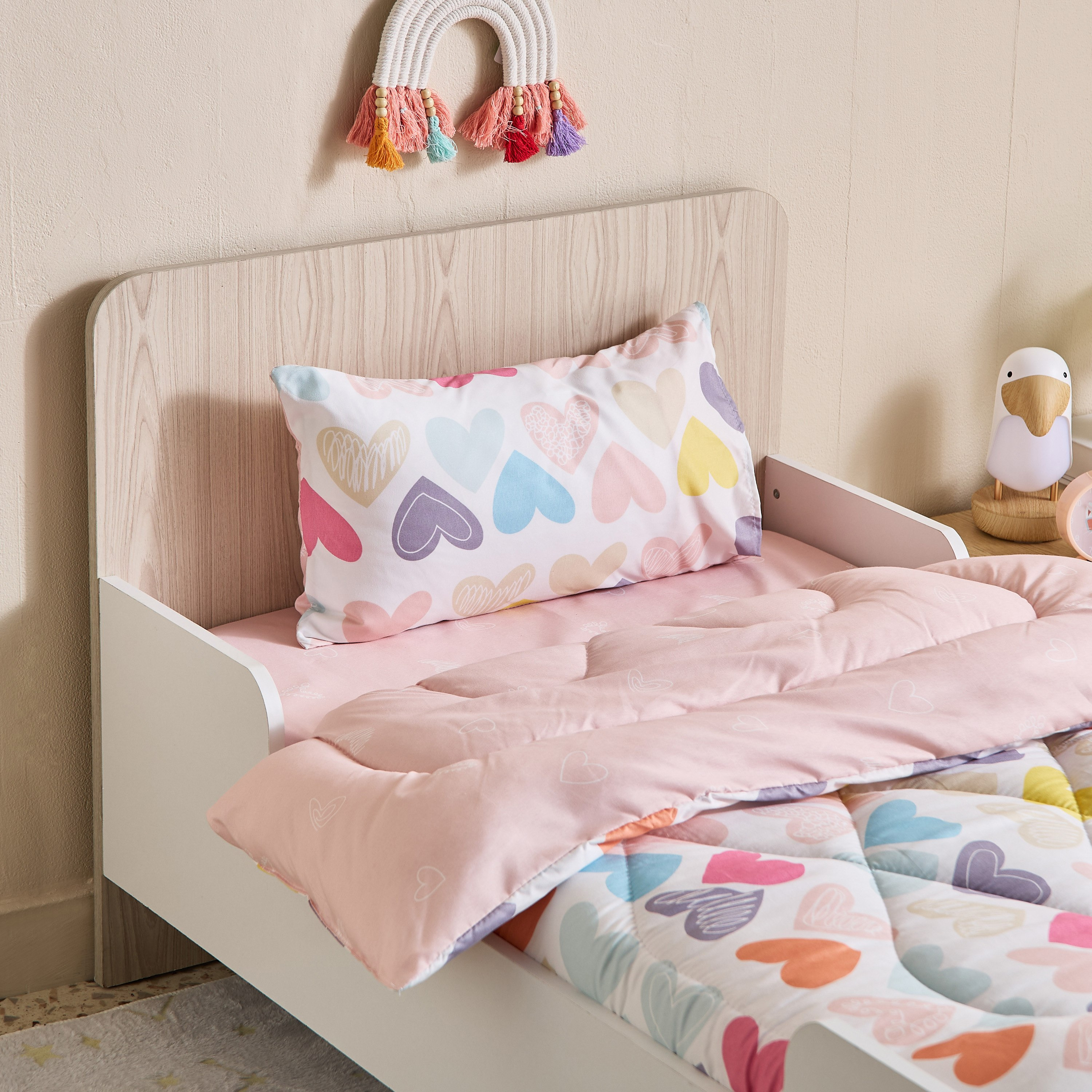 Nora Hearts Microfibre Toddler Comforter with Fitted Sheet and Pillow Case Set - 100x150 cm-hbxkidsandyouth-beddingandfurnishings-comfortersets-image-1