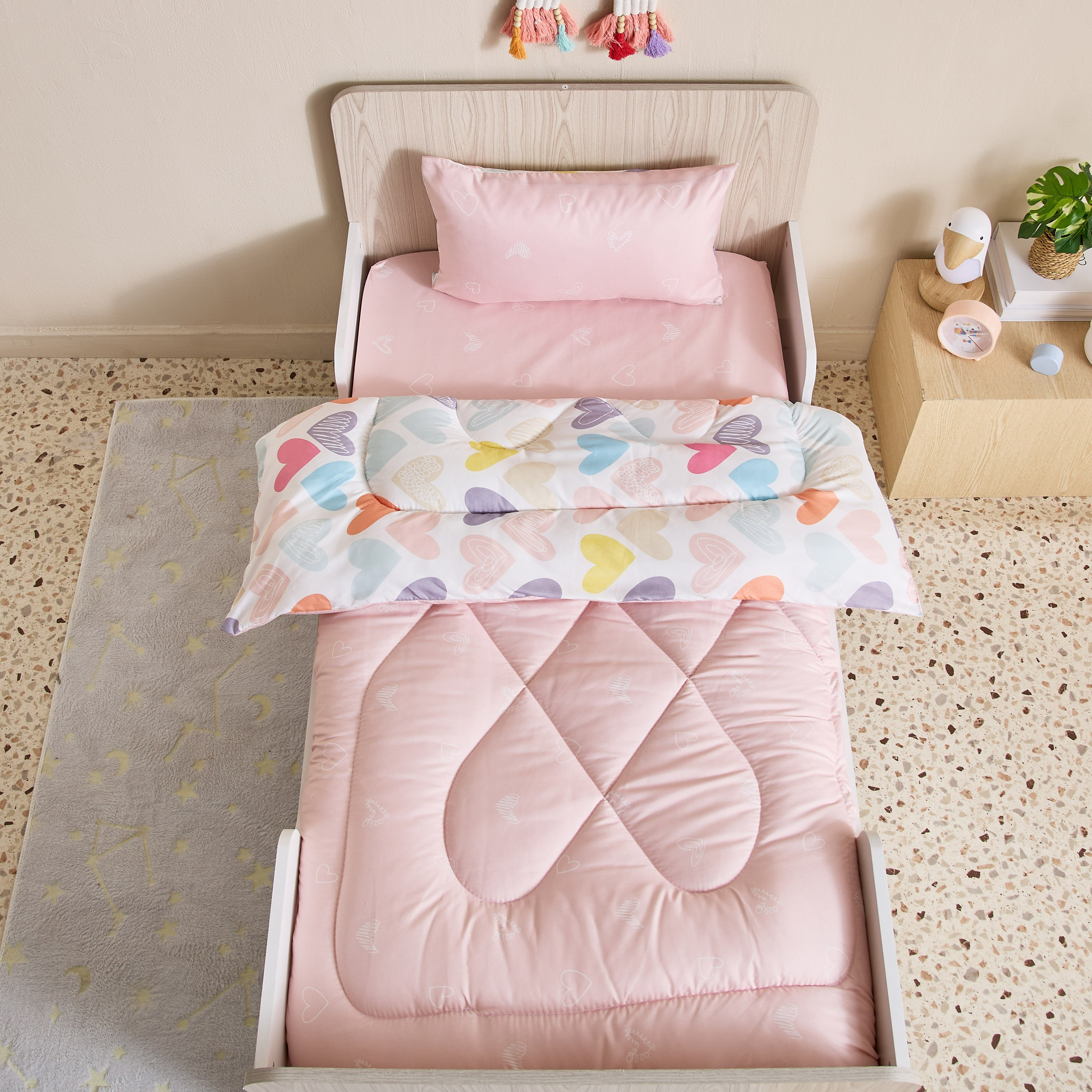 Nora Hearts Microfibre Toddler Comforter with Fitted Sheet and Pillow Case Set - 100x150 cm-hbxkidsandyouth-beddingandfurnishings-comfortersets-image-4