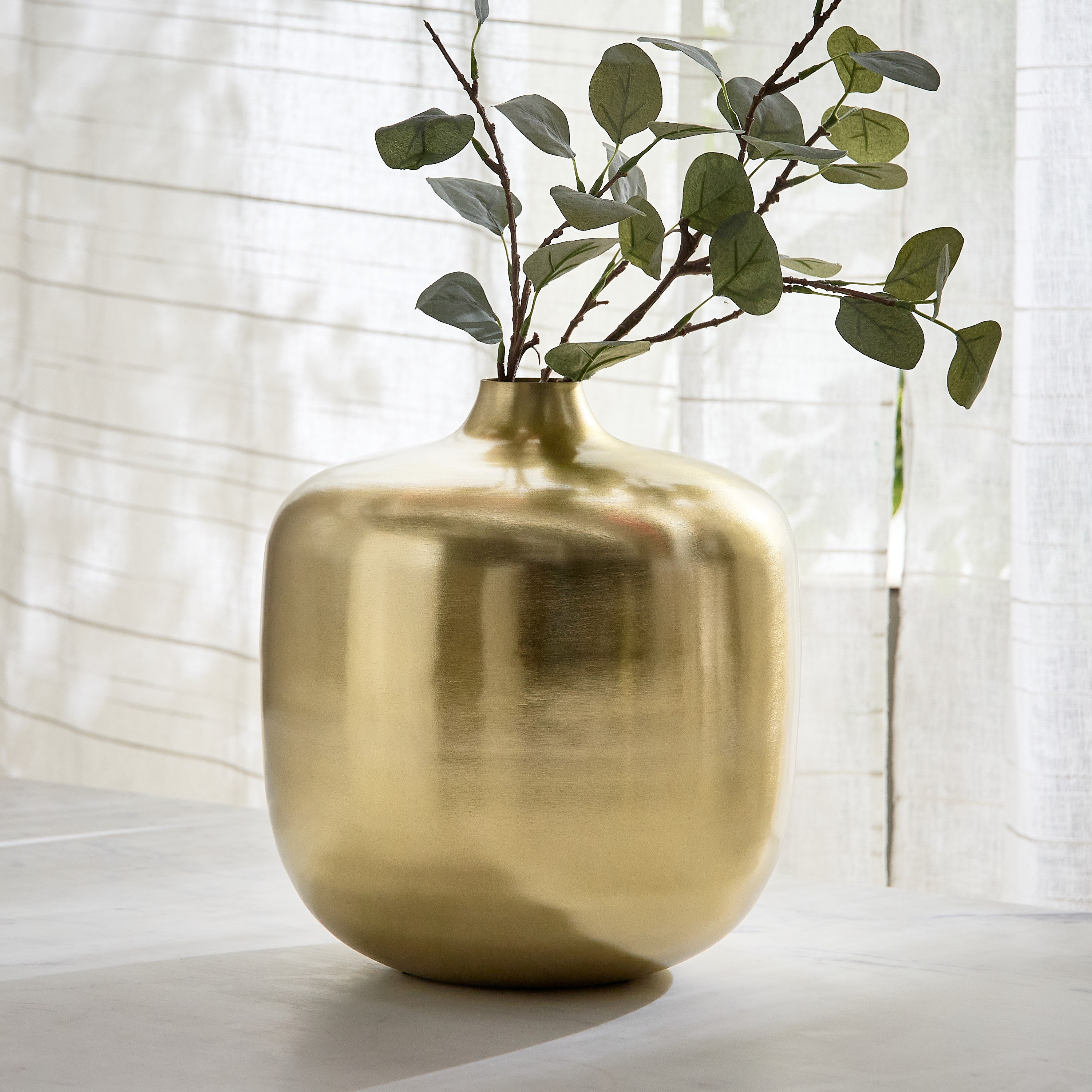 Avya Metal Round Belly Vase - 28x28x30 cm-hbxbedroom-decorandaccessories-vases-image-1