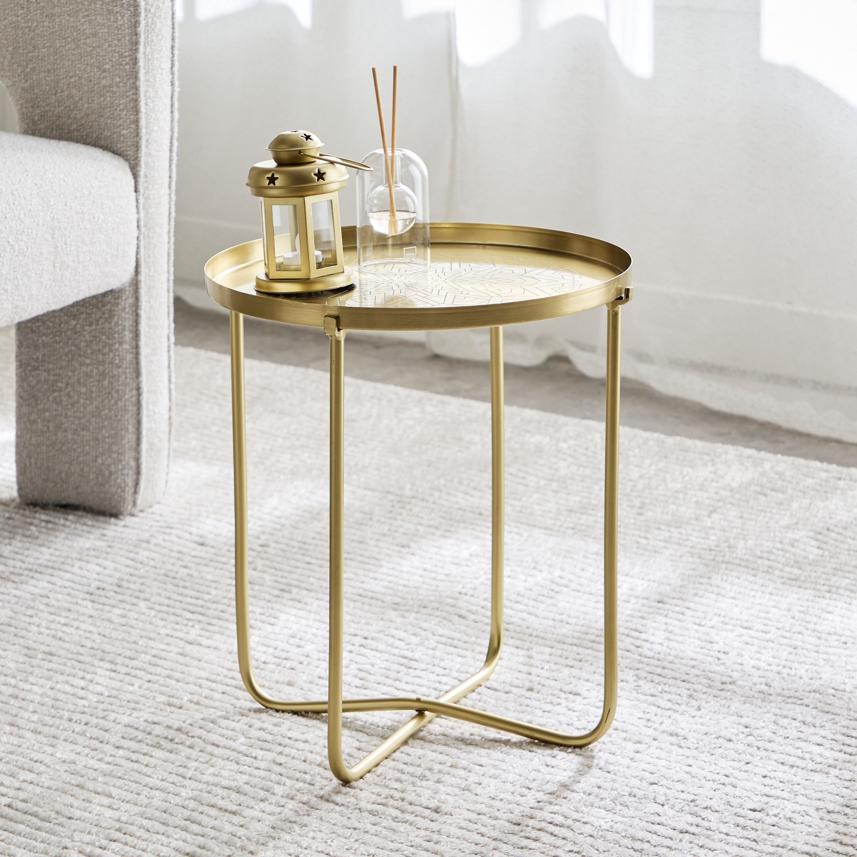 Avya Metal Etched Accent Tray Table - 41x41x45 cm-hbxfurniture-livingroom-endtables-image-1