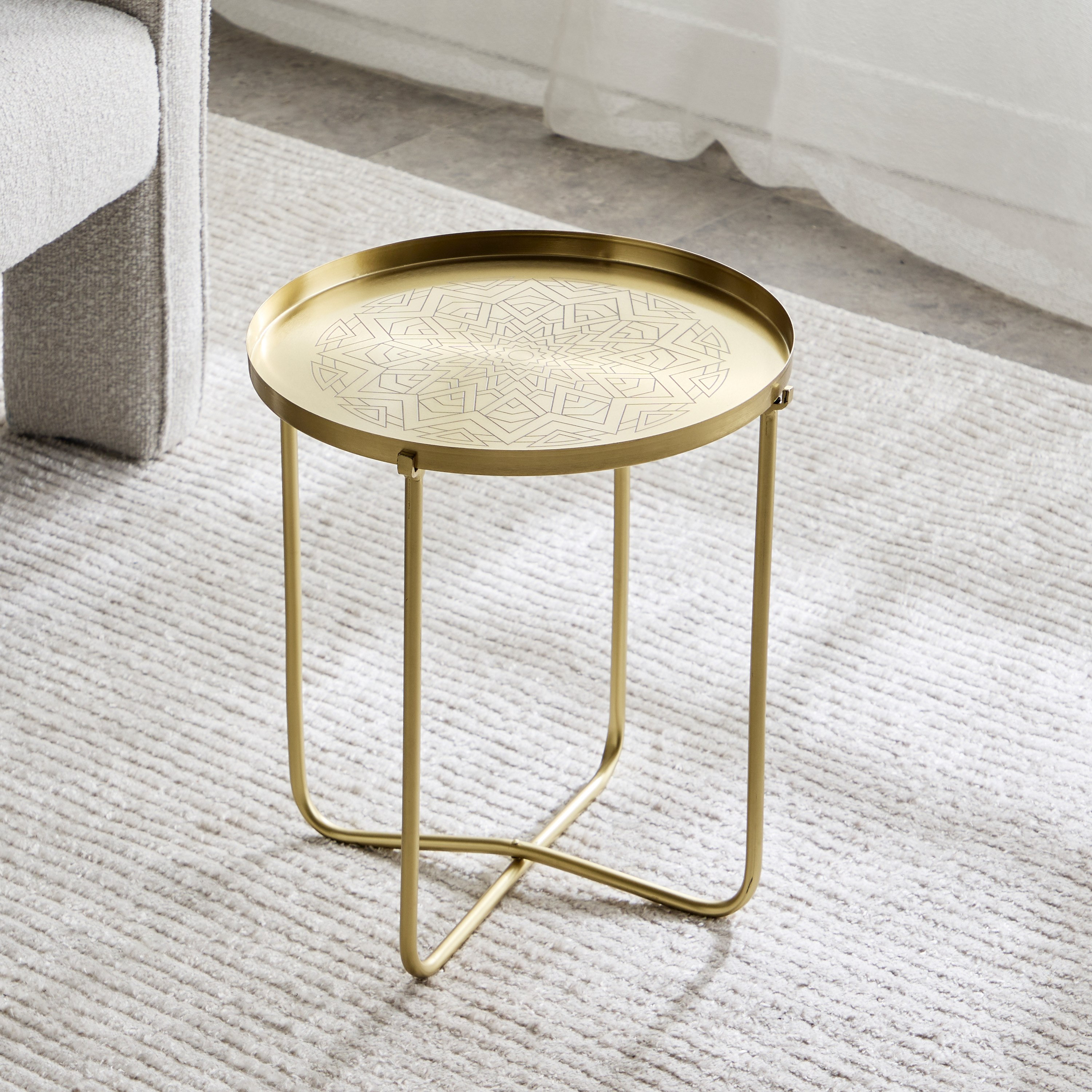 Avya Metal Etched Accent Tray Table - 41x41x45 cm-hbxfurniture-livingroom-endtables-image-2