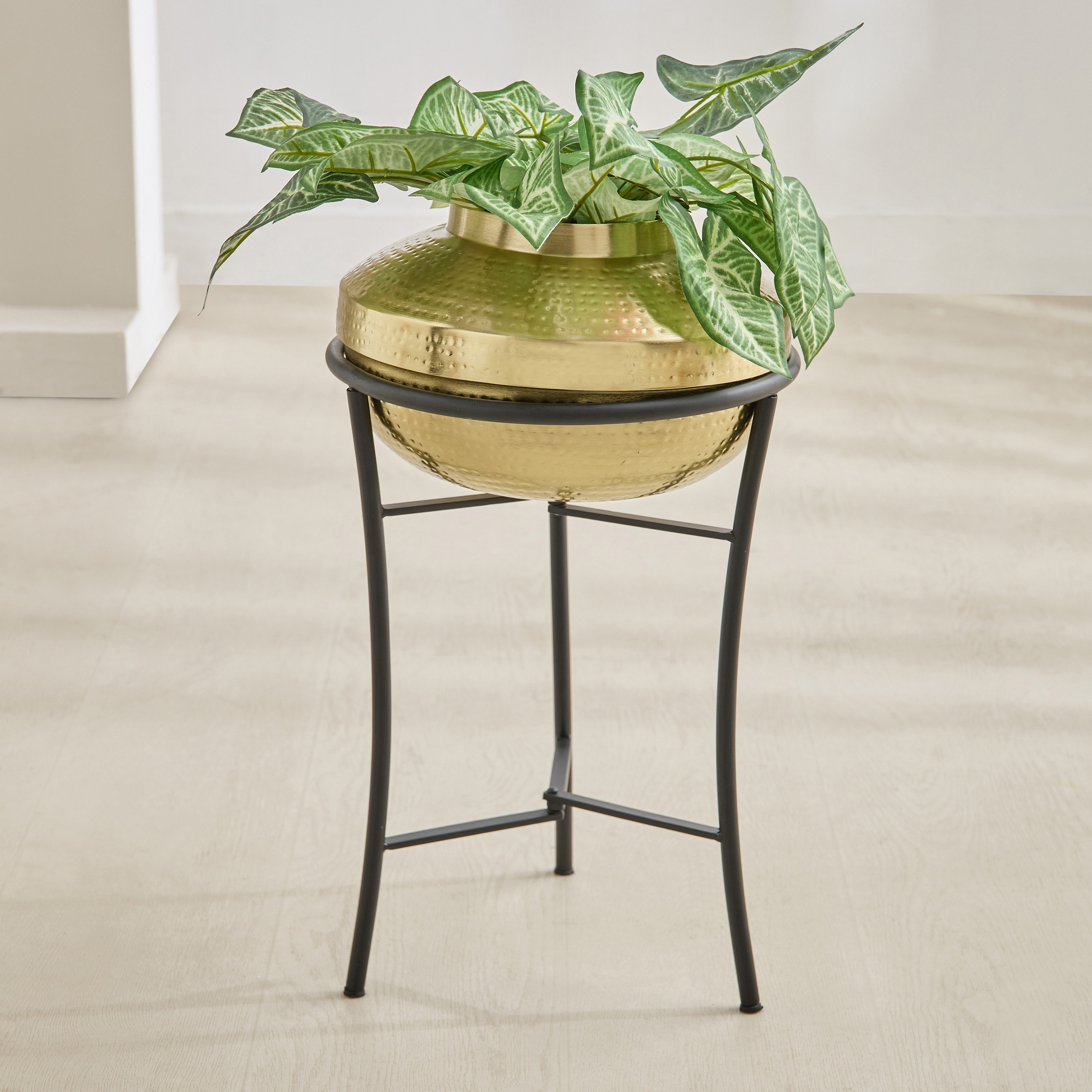 Avya Metal Hammered Planter with Stand - 29.5x29.5x51 cm-PROMO_HB_BAH_THRESHOLD_Homeware_100426-image-1